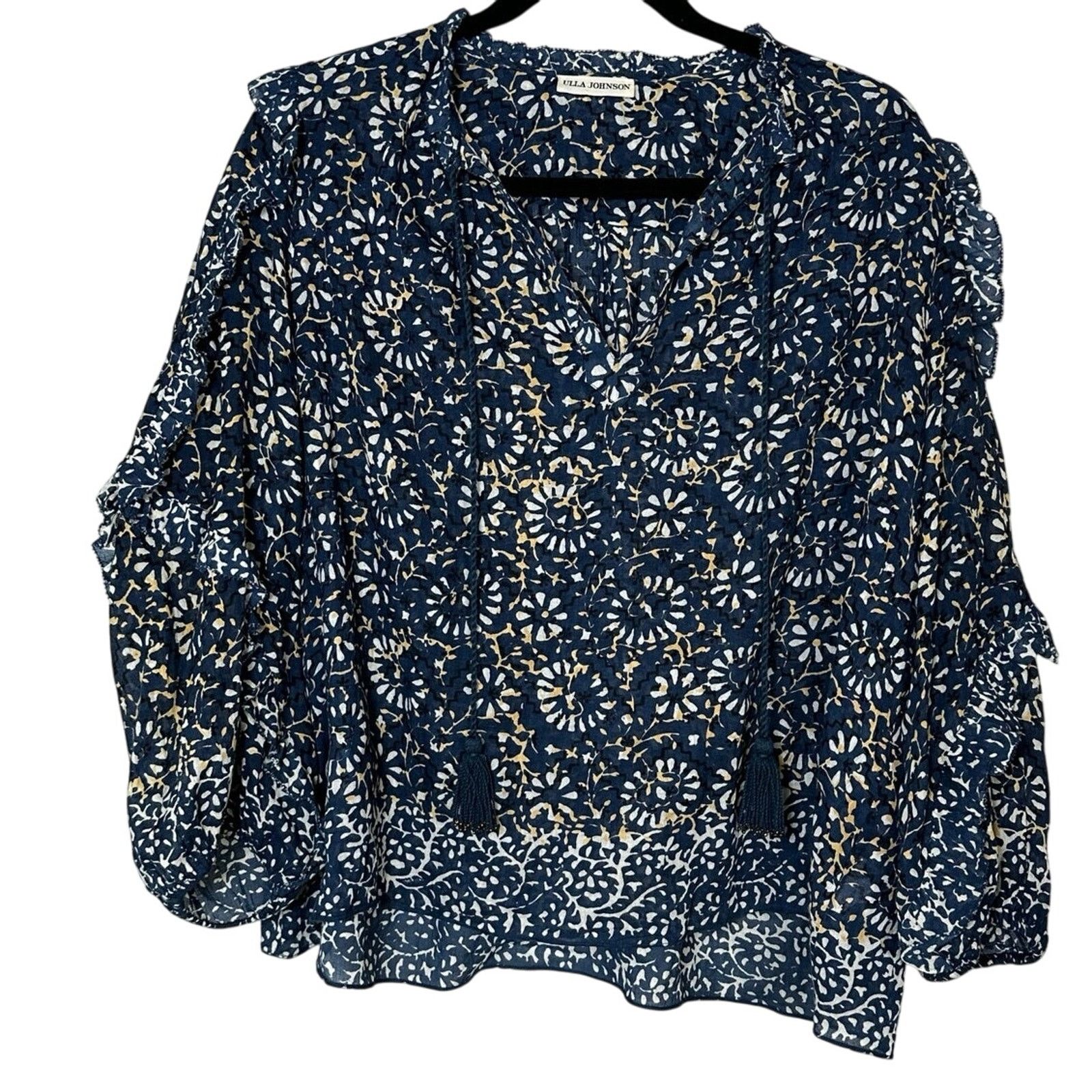Ulla Johnson ULLA JOHNSON Women’s Lillian Ruffle Boho Floral Blouse Top 6 Size M / US 6-8 / IT 42-44 - 3 Thumbnail
