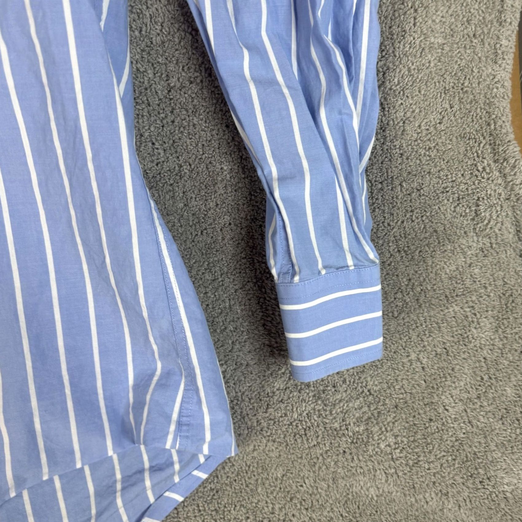 Charles Tyrwhitt Charles Tyrwhitt Shirt Mens Large Blue White Striped Peached Poplin Button Down Shirt Size US L / EU 52-54 / 3 - 3 Thumbnail