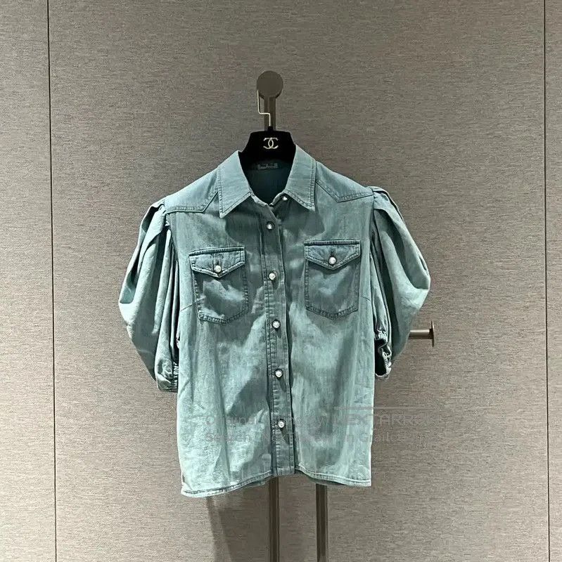 Miu Miu Miu Miu Summer Blue Cotton Blend Short Sleeve Shirt . Size S / US 4 / IT 40 - 1 Thumbnail