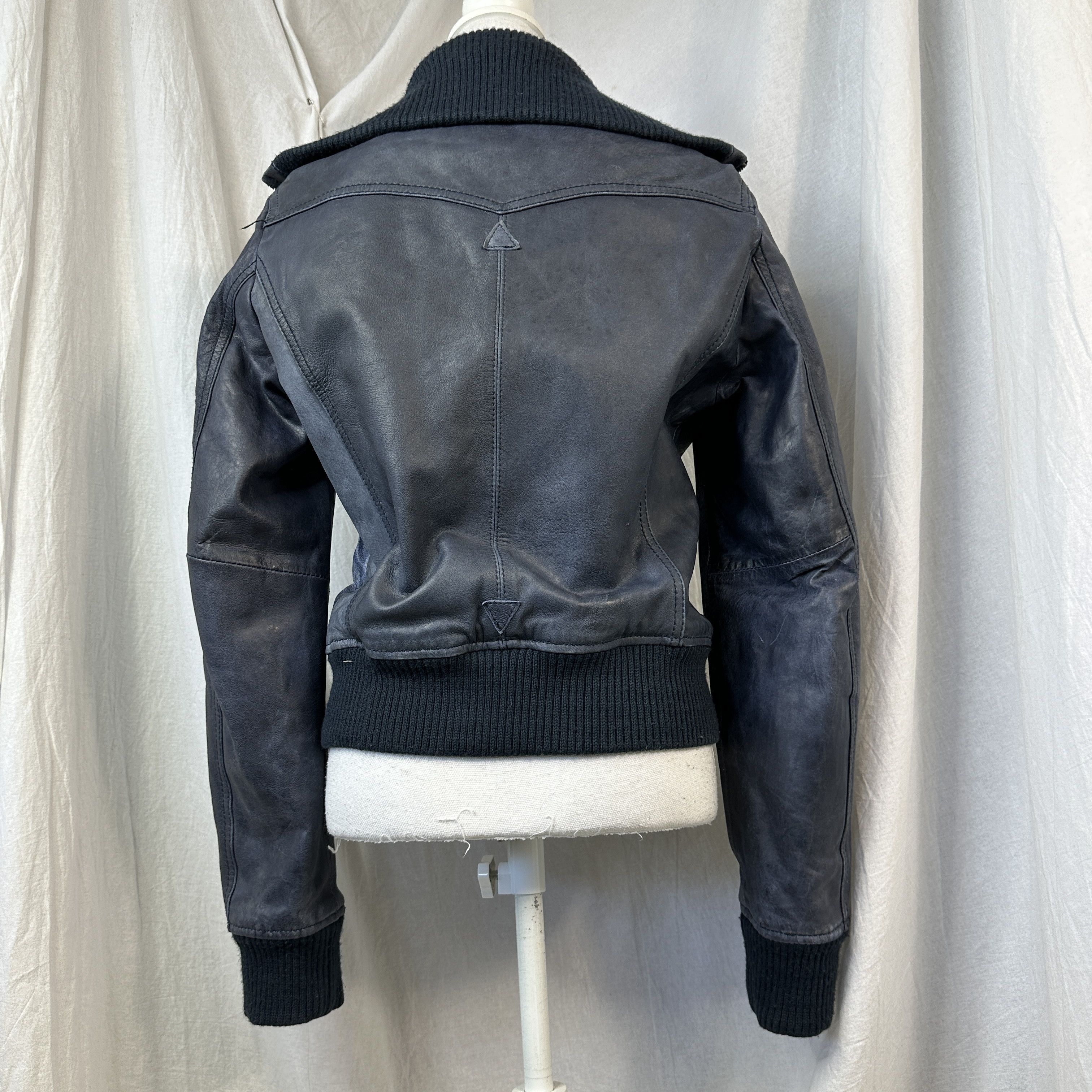 Vintage Vintage Biker Moto Big Collar Faded Navy Blue Leather Jacket Size US M / EU 48-50 / 2 - 6 Thumbnail
