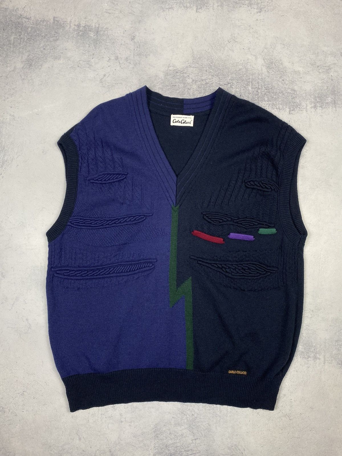 Carlo Colucci Vintage 80s Carlo Colucci Wool Knit Vest Navy Blue Size XXL Size US XL / EU 56 / 4 - 2 Thumbnail