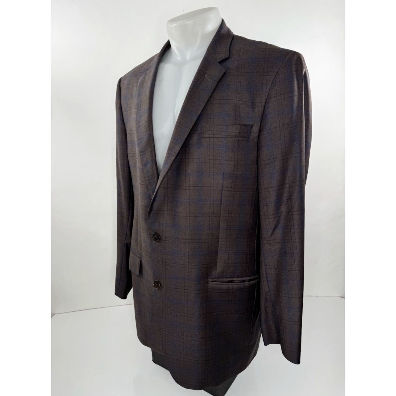 Vintage COPPLEY Galen WOOL Plaid Blazer Jacket 48 BIG & TALL Men Brown Blue Wool Blazer Mens 48 Size 48R - 3 Thumbnail