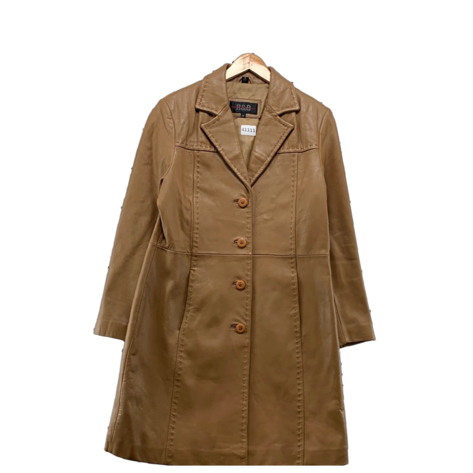 Vintage VINTAGE Reilly Olmes Leather Coat Womens M Brown Long Button Trench Coat 19x37 Style: Trench Coat Size M / US 6-8 / IT 42-44 - 1 Thumbnail