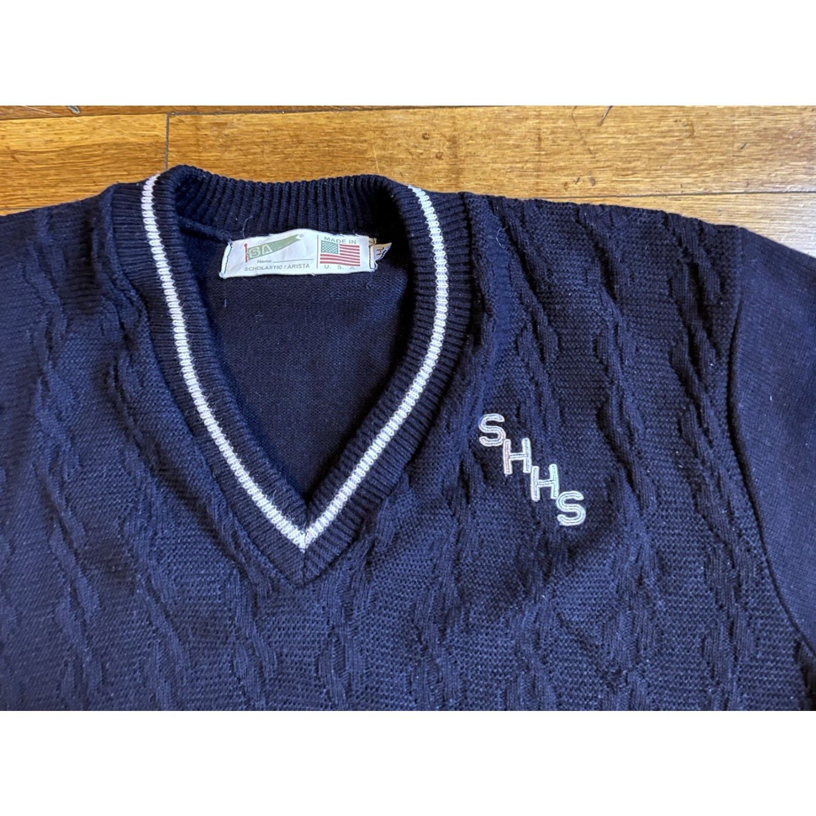 Vintage VINTAGE Scholastic Arista Varsity Sweater Men’s Large L Blue Cable-Knit Embroidered Pullover Size US L / EU 52-54 / 3 - 4 Thumbnail