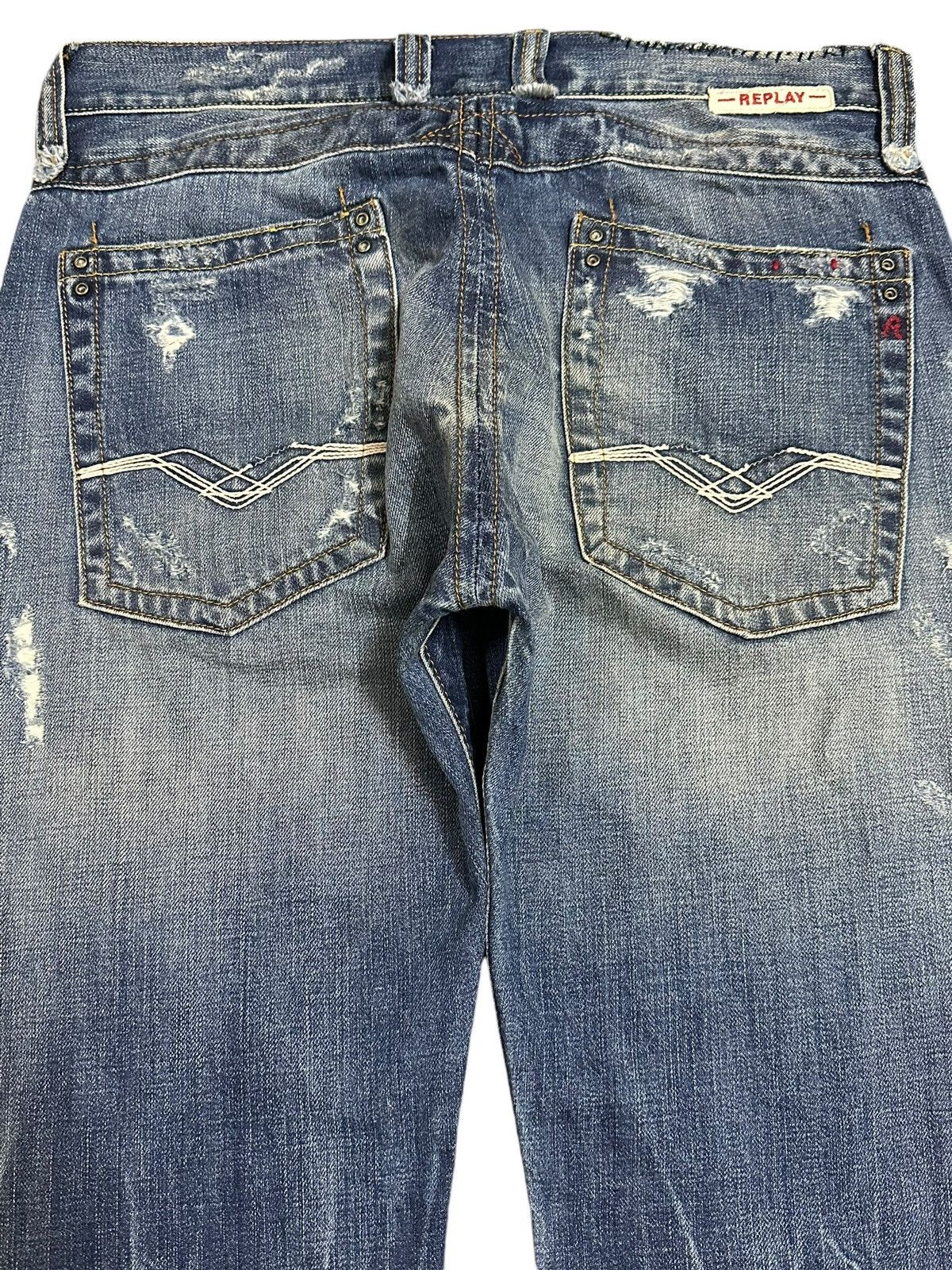 Designer Vintage Replay Blue Wash Style Distressed Loose Jeans Size US 33 - 5 Thumbnail