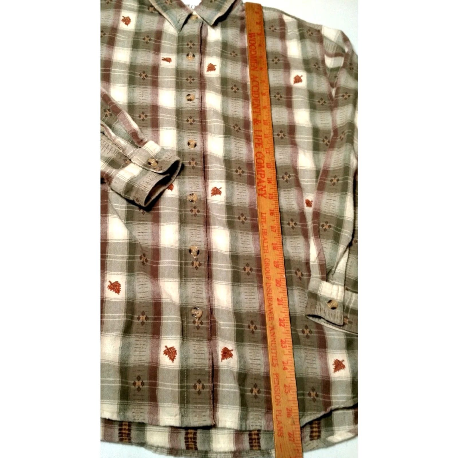 Vintage VINTAGE Casey & Max Blouse Women L Brown Plaid Embroidered Leaf Autumn Casual Size L / US 10 / IT 46 - 4 Thumbnail