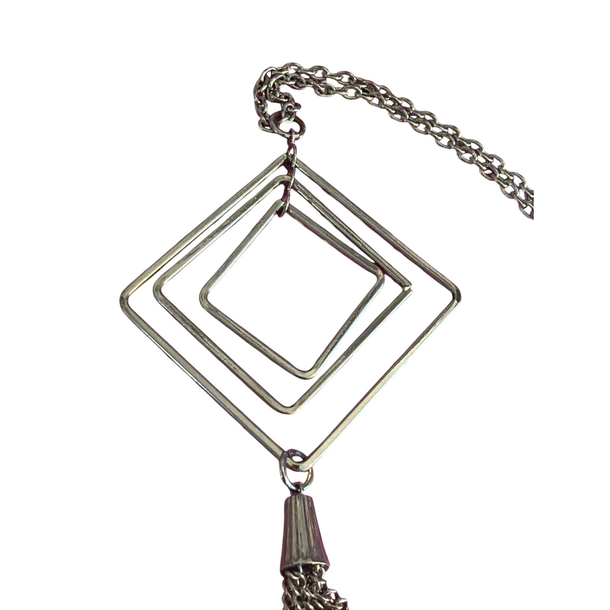 Other Geometric Silver Tone Pendant Necklace Open Square Tassel Lo Size ONE SIZE - 3 Thumbnail
