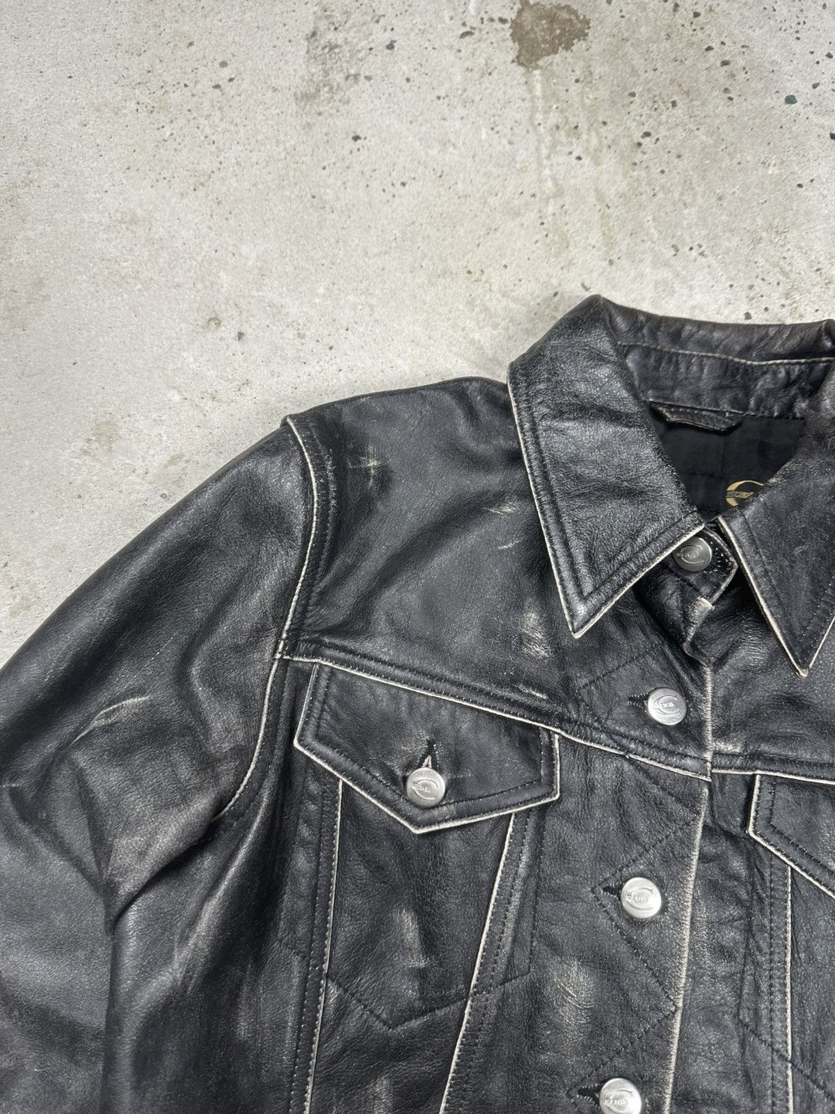 Just Cavalli Cavalli 2000s Eroded Brut Archive Leather Trucker Jacket Size M / US 6-8 / IT 42-44 - 9 Thumbnail