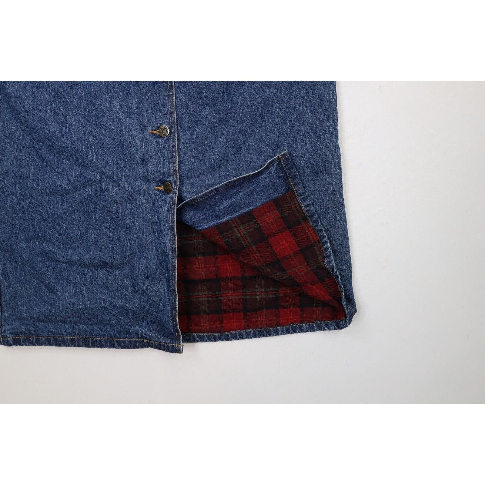 Eddie Bauer × Vintage Vintage 90s Eddie Bauer Distressed Flannel Lined Denim Skirt Size 30" / US 8 / IT 44 - 5 Thumbnail
