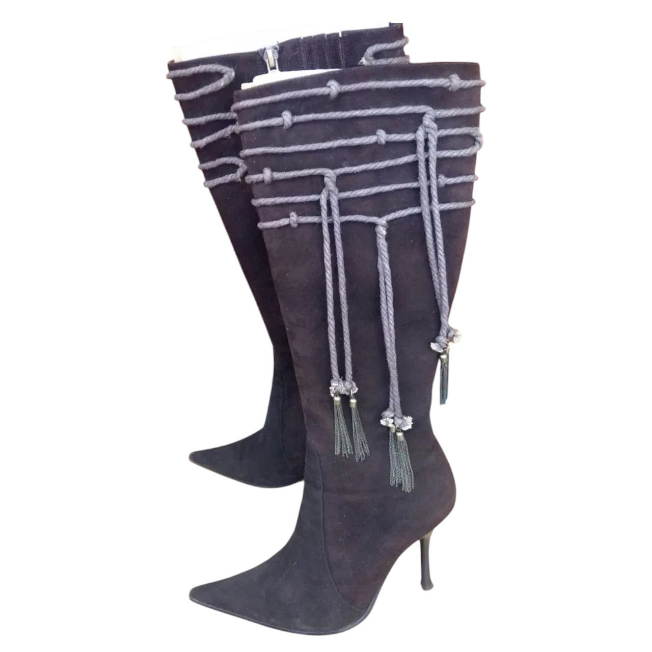 Other Designer suede brown boots knee high with tassels US sz 6 Size US 6 / IT 36 - 1 Thumbnail
