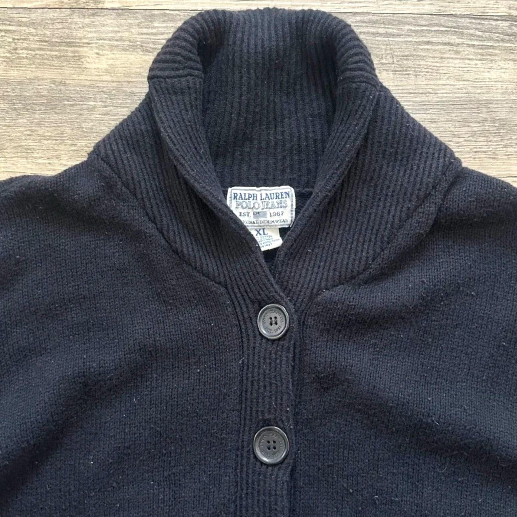 Vintage VINTAGE Ralph Lauren Polo Jeans Black Knit Cardigan Sweater XL Women Regular Size Black Knit Cardigan XL Womens Size XL / US 12-14 / IT 48-50 - 3 Thumbnail
