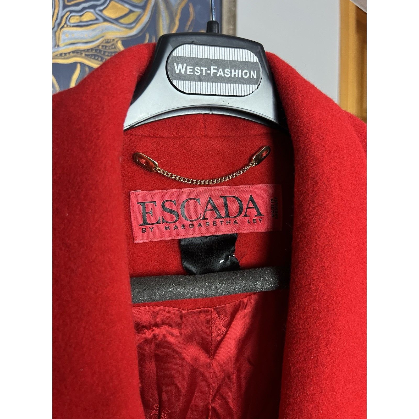 Escada Escada Margaretha Ley Vintage Women`s Wool Red Oversized Coa Size L / US 10 / IT 46 - 8 Thumbnail