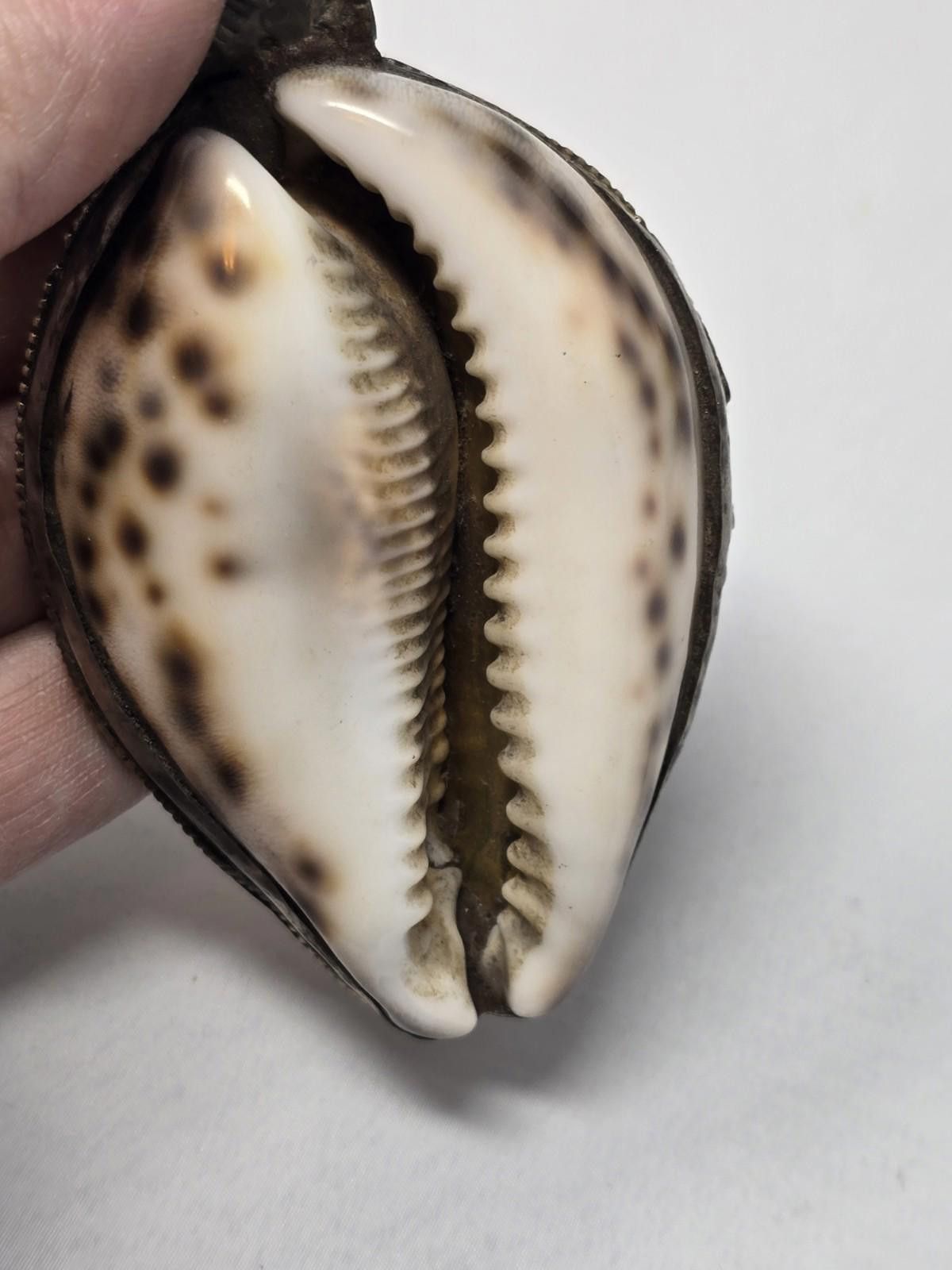 Other Large 4” Tibetan Cowrie Shell Artisan Pendant with Repoussé Size ONE SIZE - 1 Thumbnail