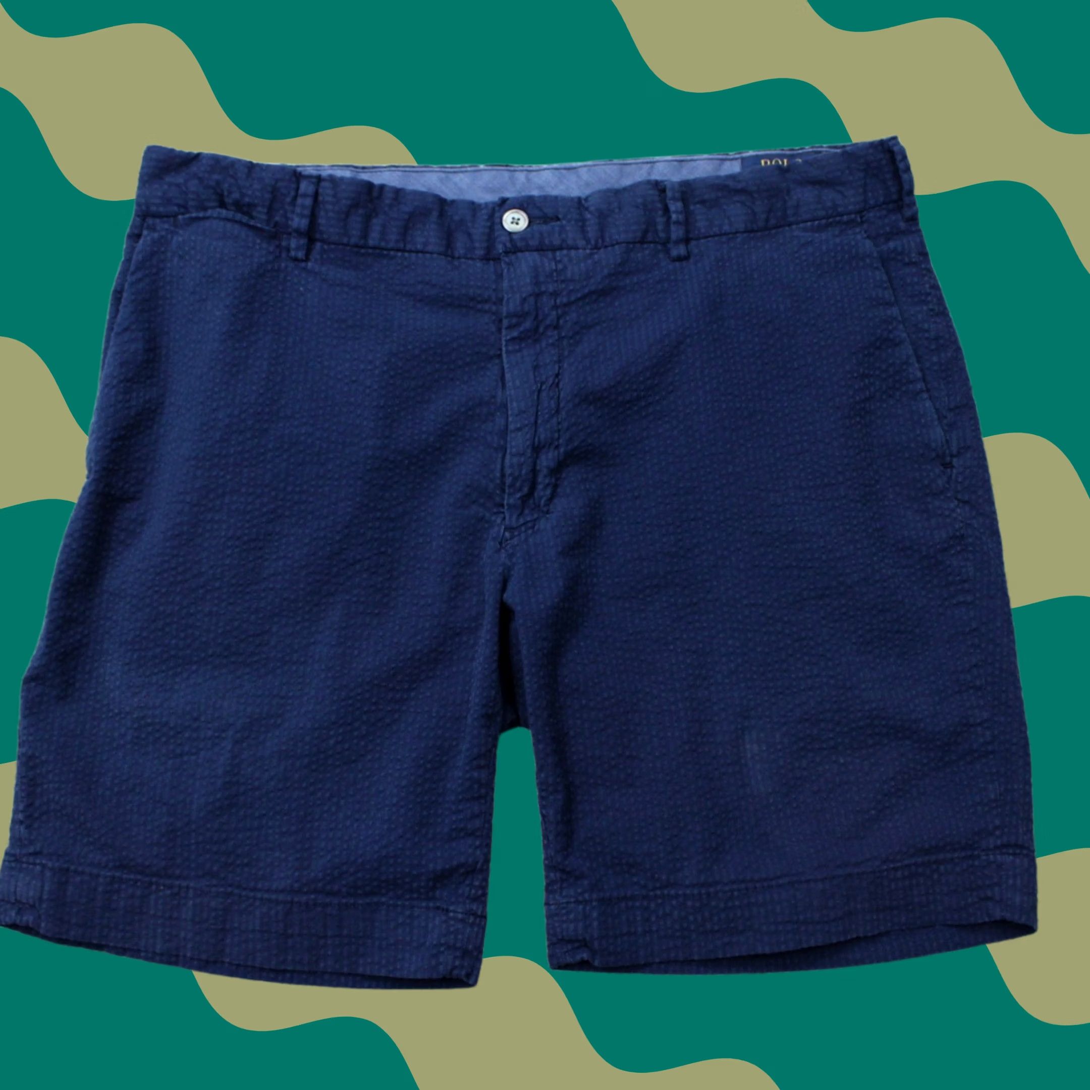 Polo Ralph Lauren Polo Ralph Lauren Chino Shorts Mens 35 Blue Seersucker Stretch Straight Fit Size US S / EU 44-46 / 1 - 1 Thumbnail