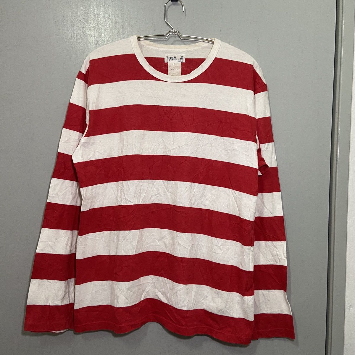 agnes b. Agnes B Homme Paris Vintage Red White Striped Longsleeve Tee Size US L / EU 52-54 / 3 - 1 Thumbnail