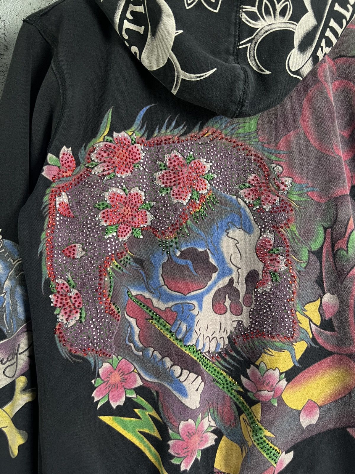 Ed Hardy Women’s Vintage Ed Hardy Rhinestone Faded Black Hoodie S Size S / US 4 / IT 40 - 7 Thumbnail
