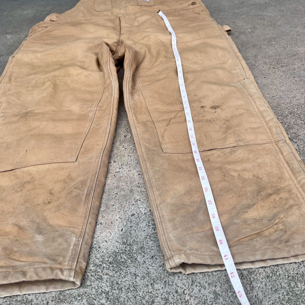 Carhartt Vintage 90s Carhartt Tan Distressed Double Knee Overall48x30 Size US 44 / EU 60 - 16 Thumbnail
