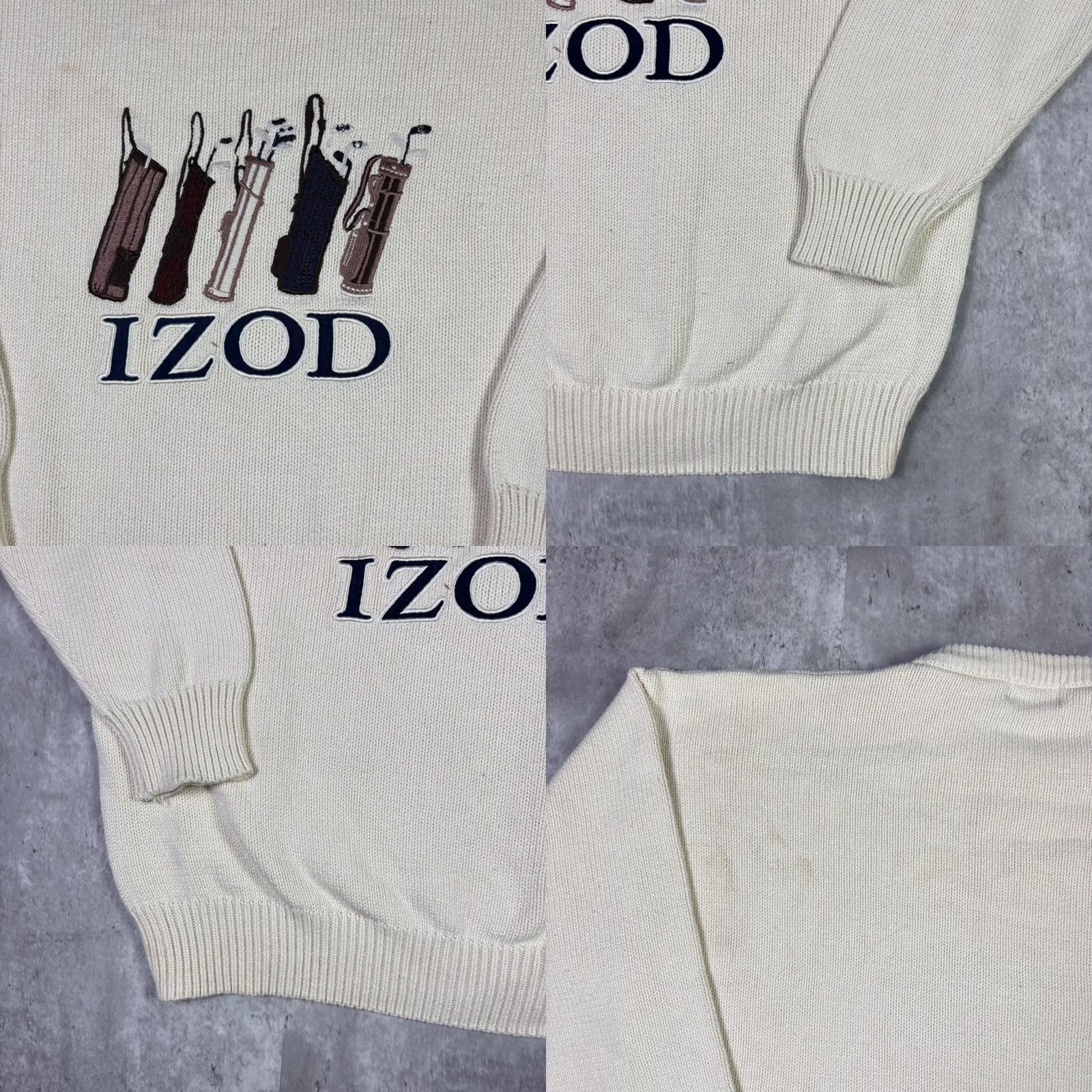 Izod VINTAGE IZOD Mens XL Cream Cotton Knit Golf Embroidered Crewneck Sweater Size US XL / EU 56 / 4 - 8 Thumbnail