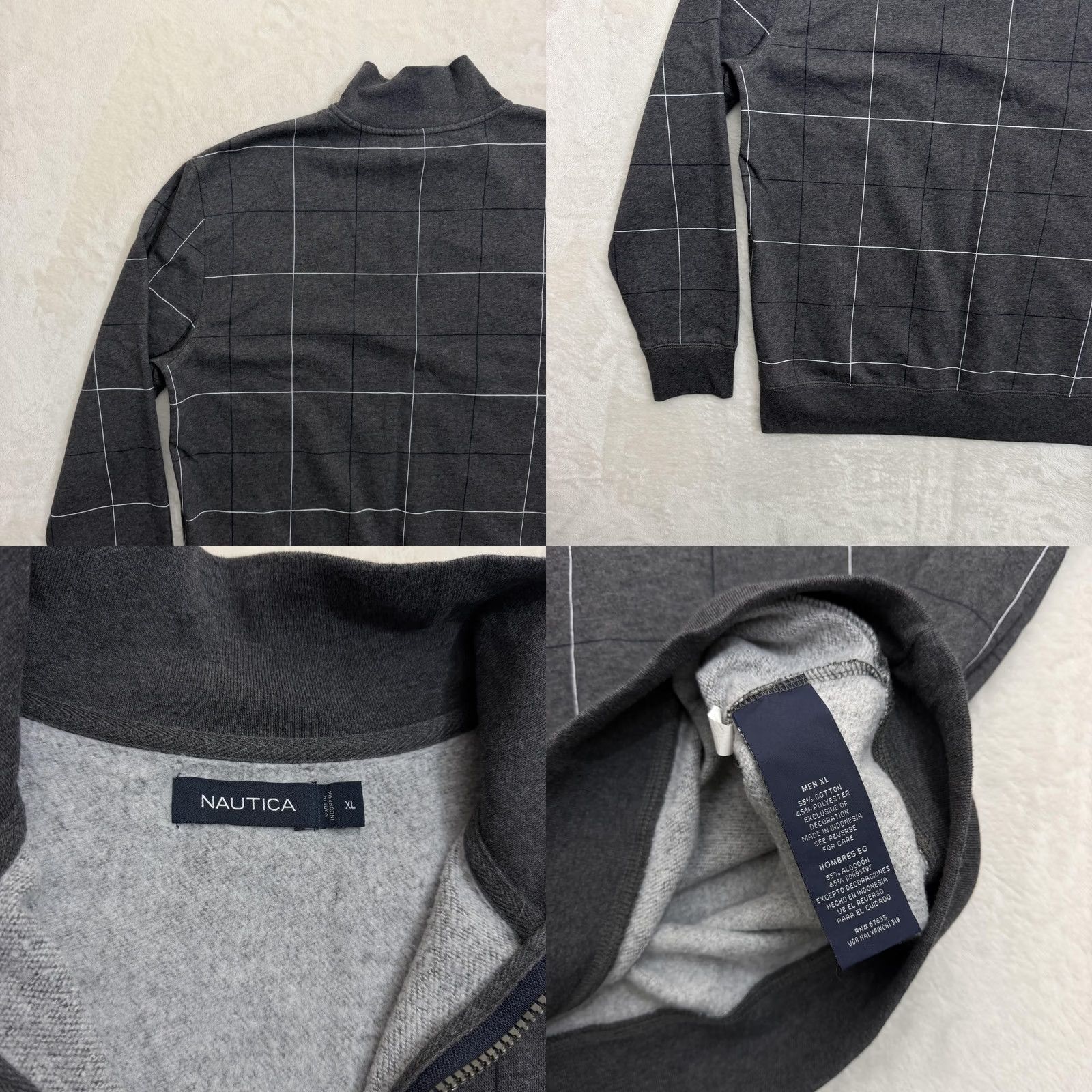 Nautica Nautica Sweatshirt Quarter Zip Mens XL Gray Check Fleece Pullover Logo 1/4 Zip Mock Neck Long Sleeve Winter Regular Size XL Mens Size US XL / EU 56 / 4 - 9 Thumbnail