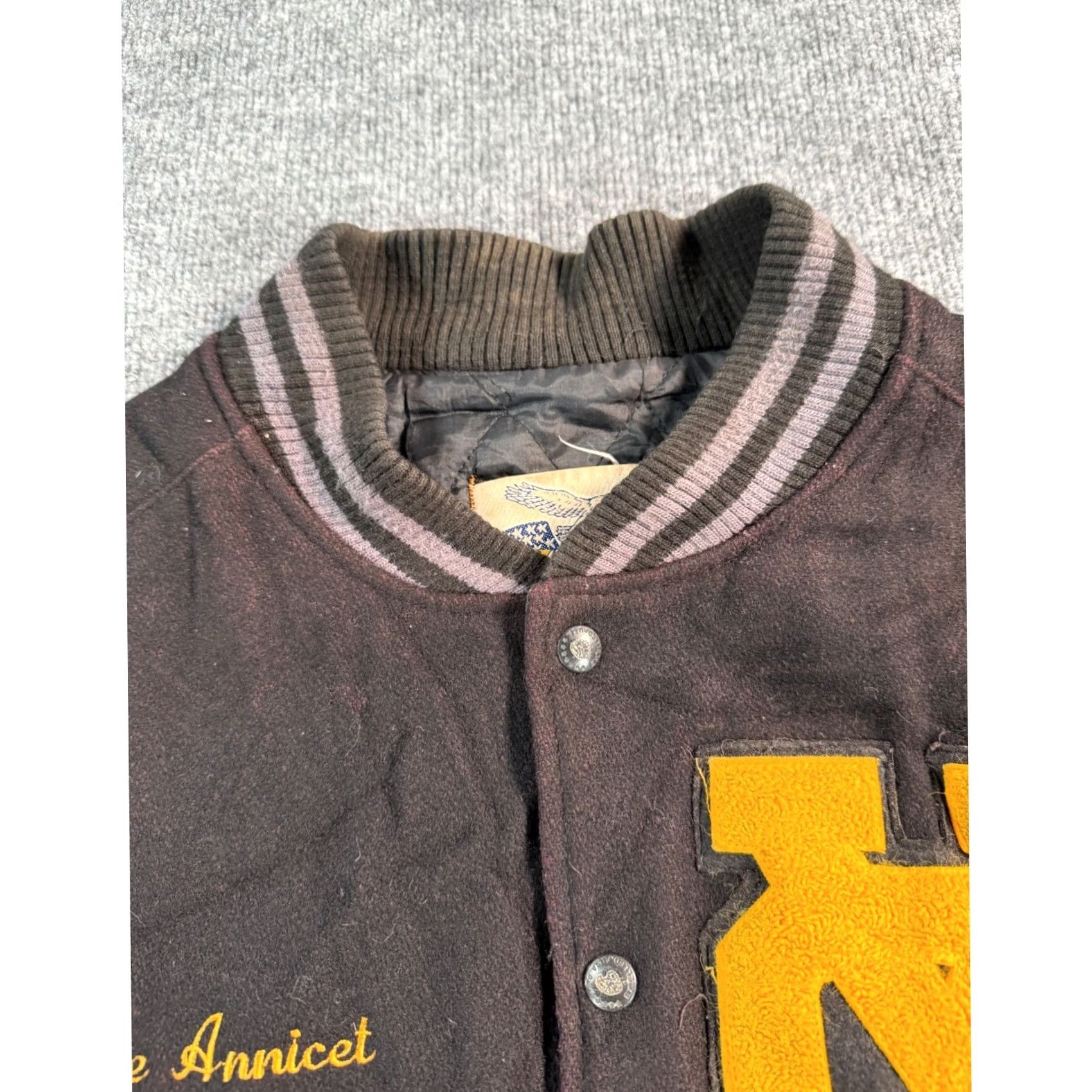 Logo 7 VINTAGE Excelled Jacket Mens L Embroidered Logo Leather Sleeves Wool Striped 70s Varsity Button Snap Mens Size US L / EU 52-54 / 3 - 2 Thumbnail