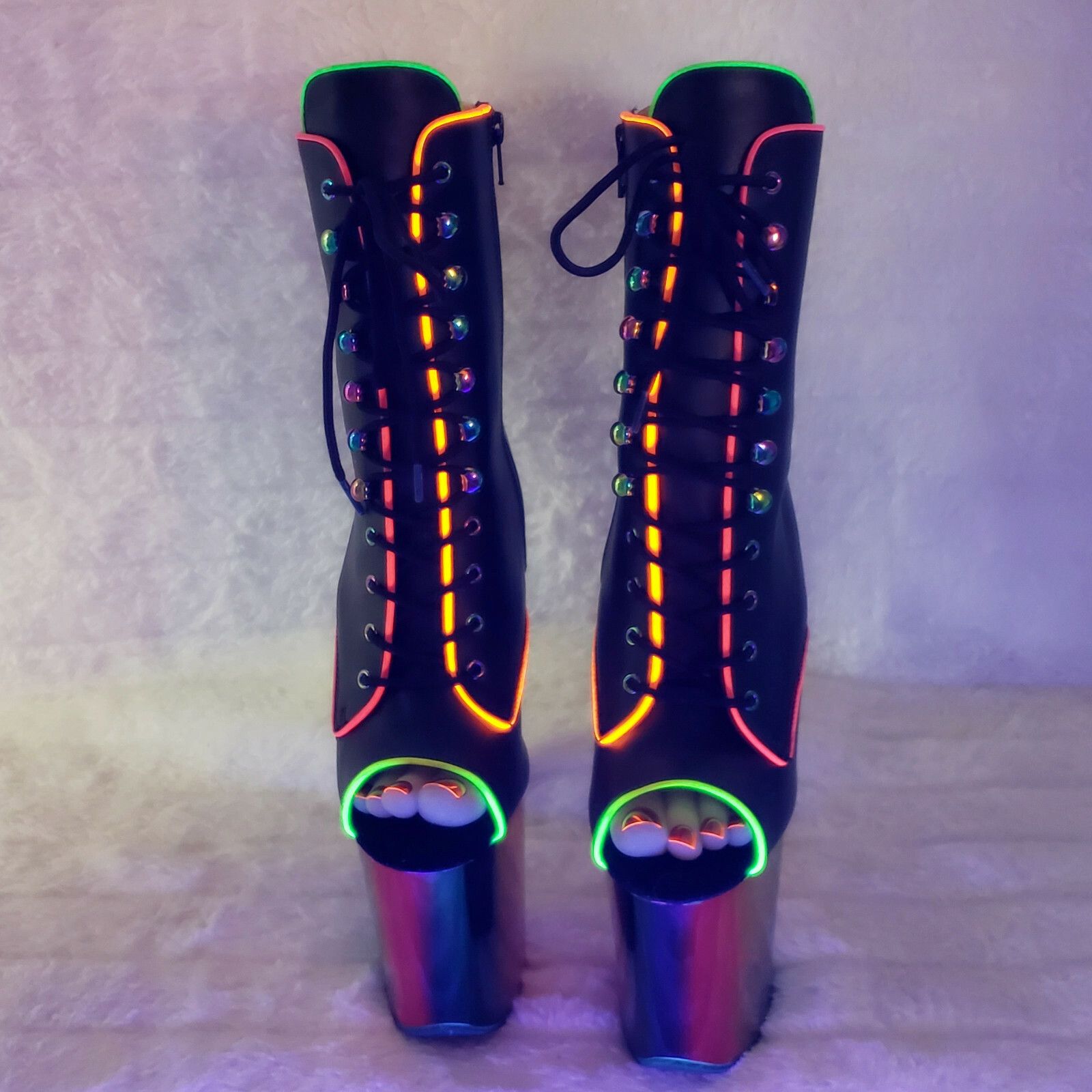 Other Flamingo 1021RC Rainbow Chrome 8" Heels Platform Neon Trim A Size US 8 / IT 38 - 7 Thumbnail