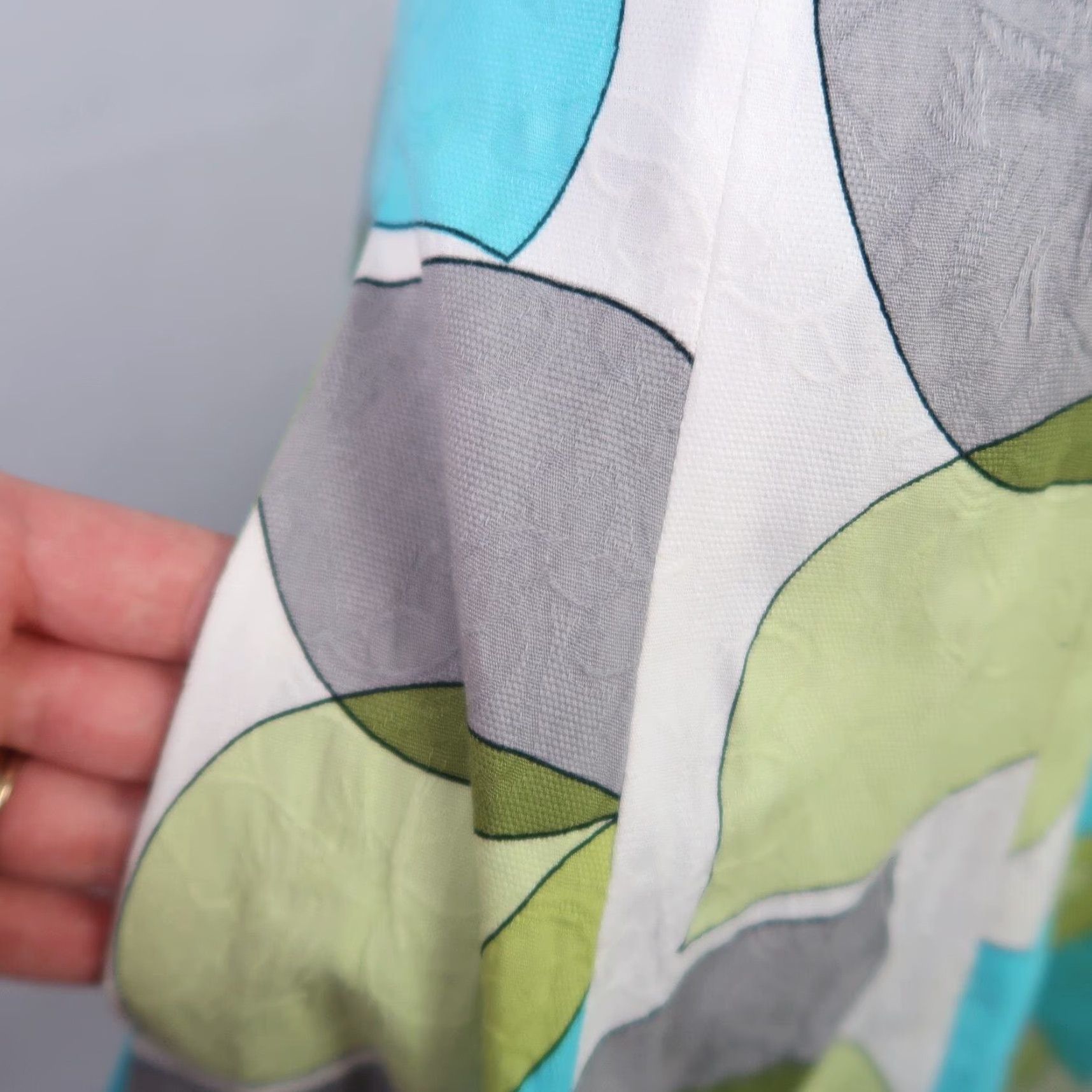 MAGGY LONDON VINTAGE Maggy London A-Line Dress Sleeveless 6 Women Green Cream Blue Abstract Circle Print Knee Length Cotton Pockets 90s Size M / US 6-8 / IT 42-44 - 6 Thumbnail