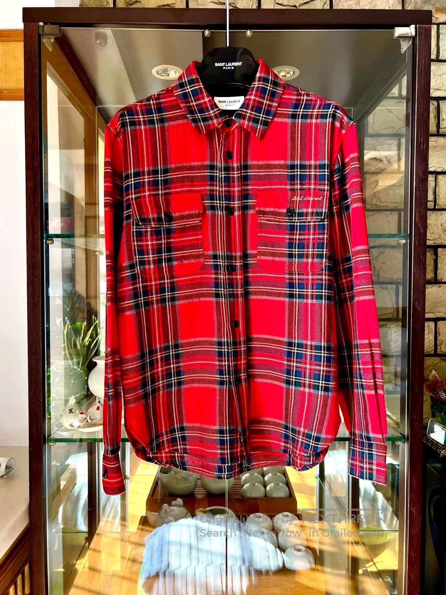 Saint Laurent 21FW Red Wool Plaid Shirt.