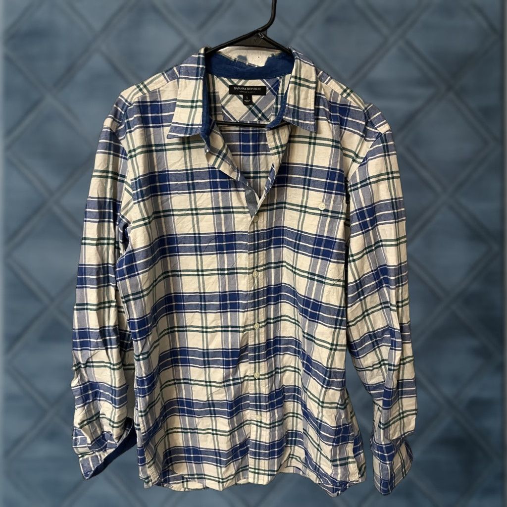Banana Republic Banana Republic Oxford Shirt Tailored Slim Fit Mens Sz L Plaid Blue Cotton Button Up Shirt Size US L / EU 52-54 / 3 - 1 Thumbnail