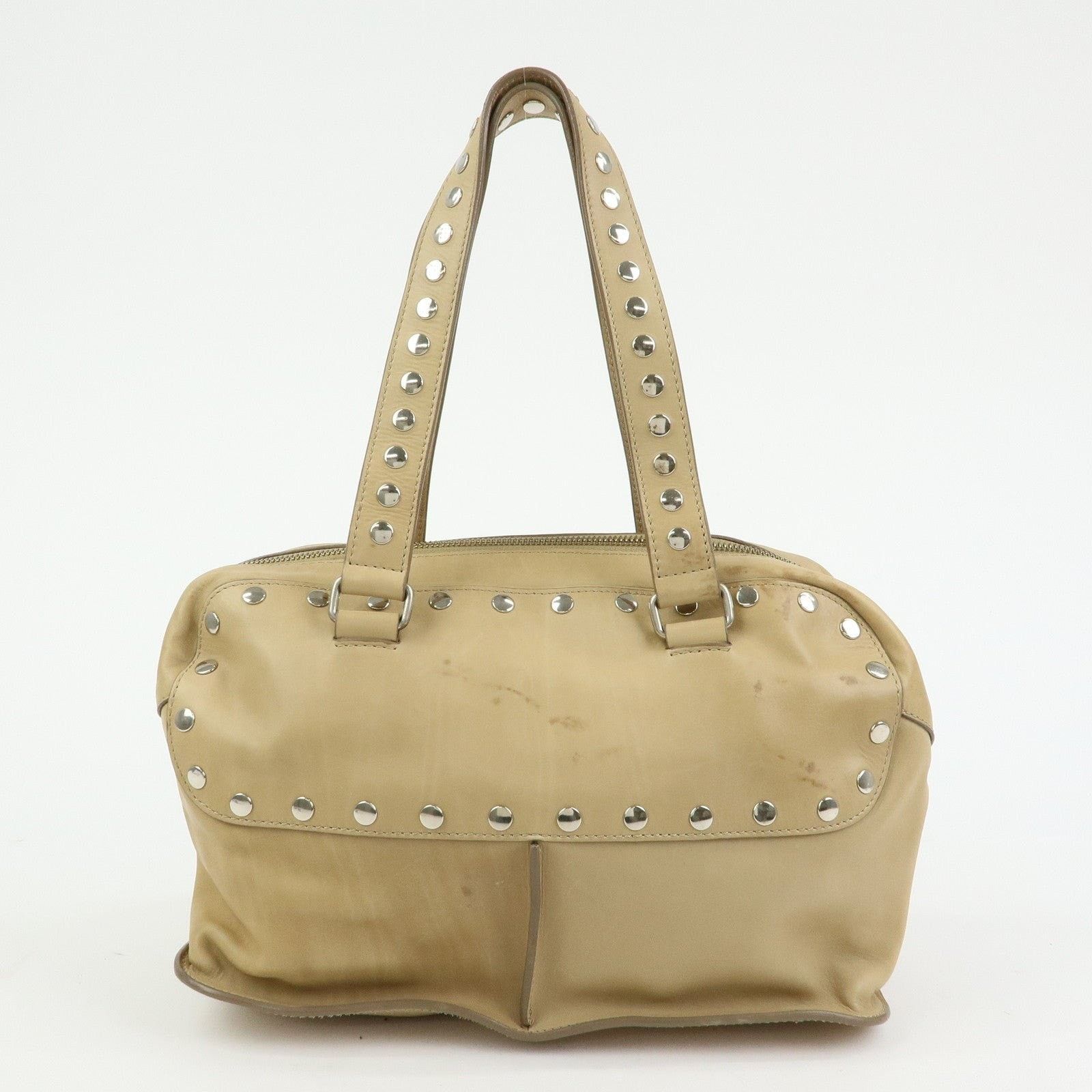 Celine Celine Studded Calfskin Bowling Bag Tan Size ONE SIZE - 2 Thumbnail