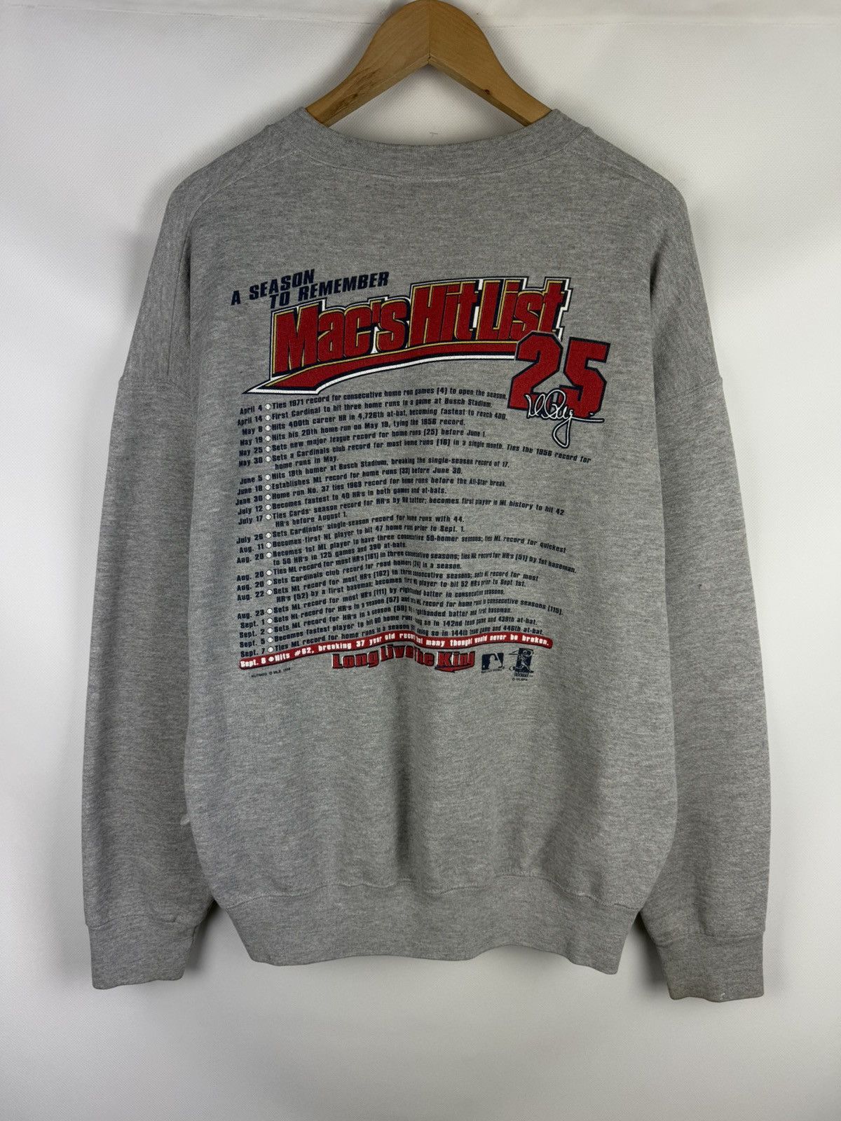 Lee × MLB × Vintage St Louis Cardinals Mark McGwire Home Run King 98 Sweatshirt Size US XL / EU 56 / 4 - 14 Thumbnail