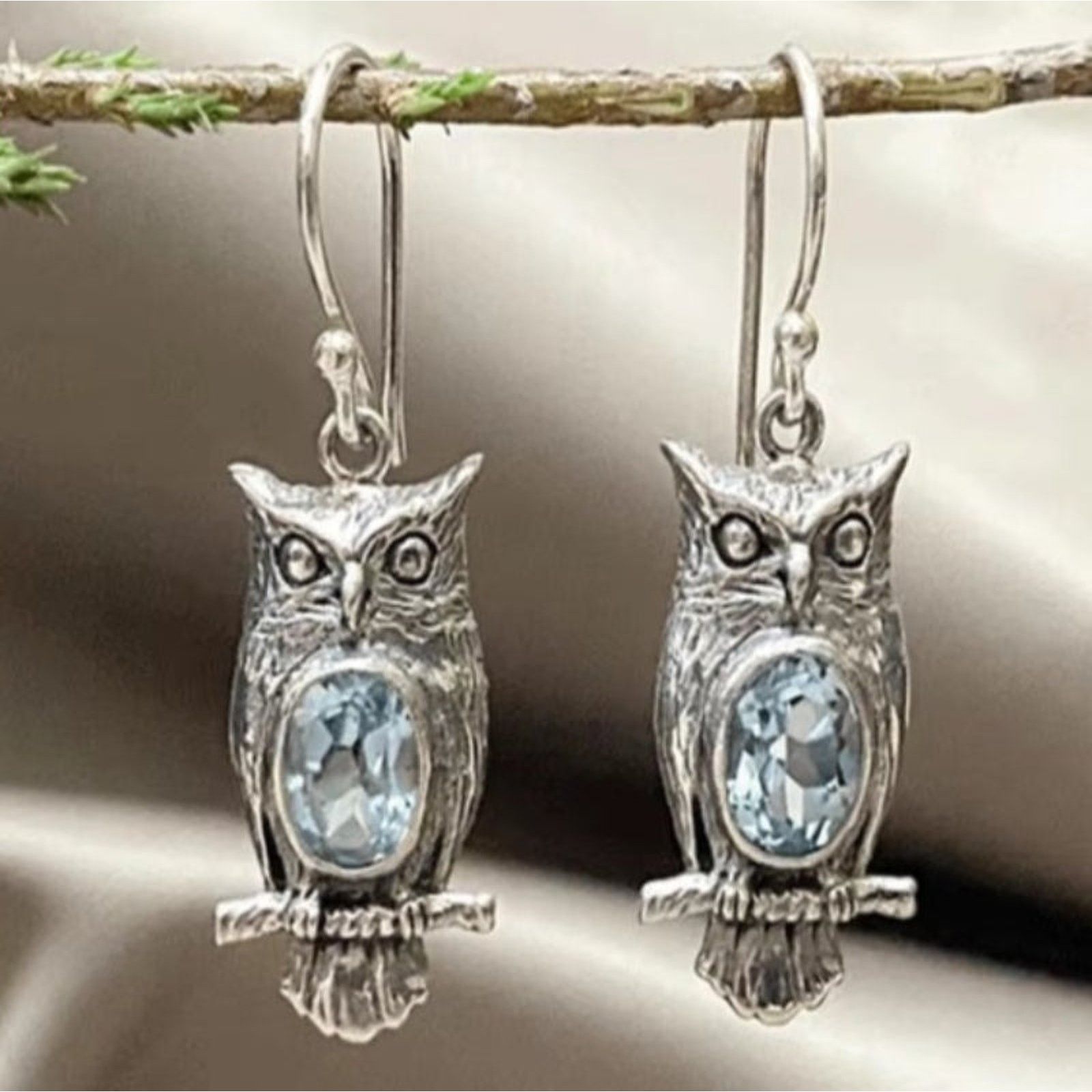 Other Owl Blue Crystal Dangle Earrings Silver Tone Jewelry Size ONE SIZE - 5 Thumbnail