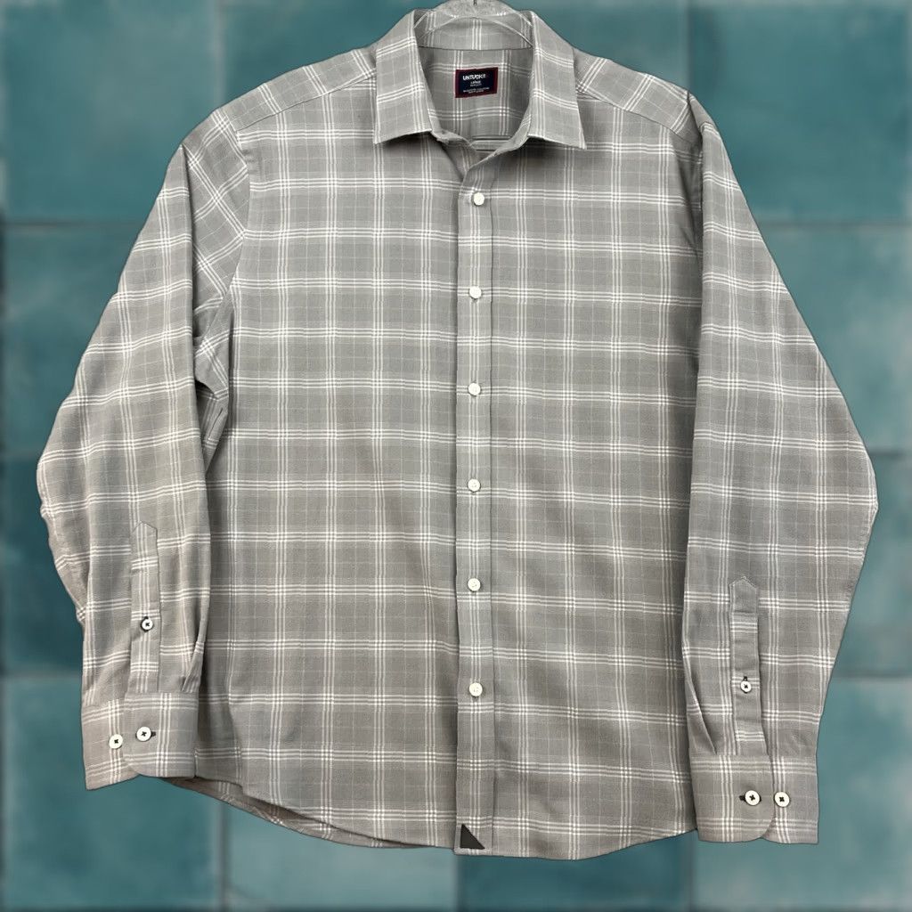UNTUCKit UNTUCKit Shirt Mens XL Light Gray Plaid Perez Perf Flannel Button Stretch Casual Size US XL / EU 56 / 4 - 1 Thumbnail