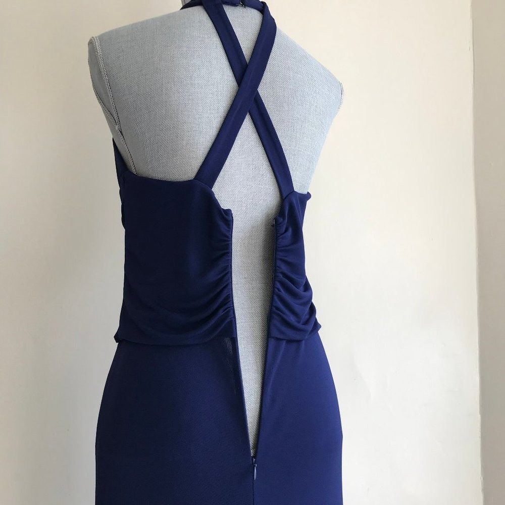Max Mara MaxMara Navy Blue Gown Maxi Long Formal Dress Halter Necklin Size M / US 6-8 / IT 42-44 - 12 Thumbnail