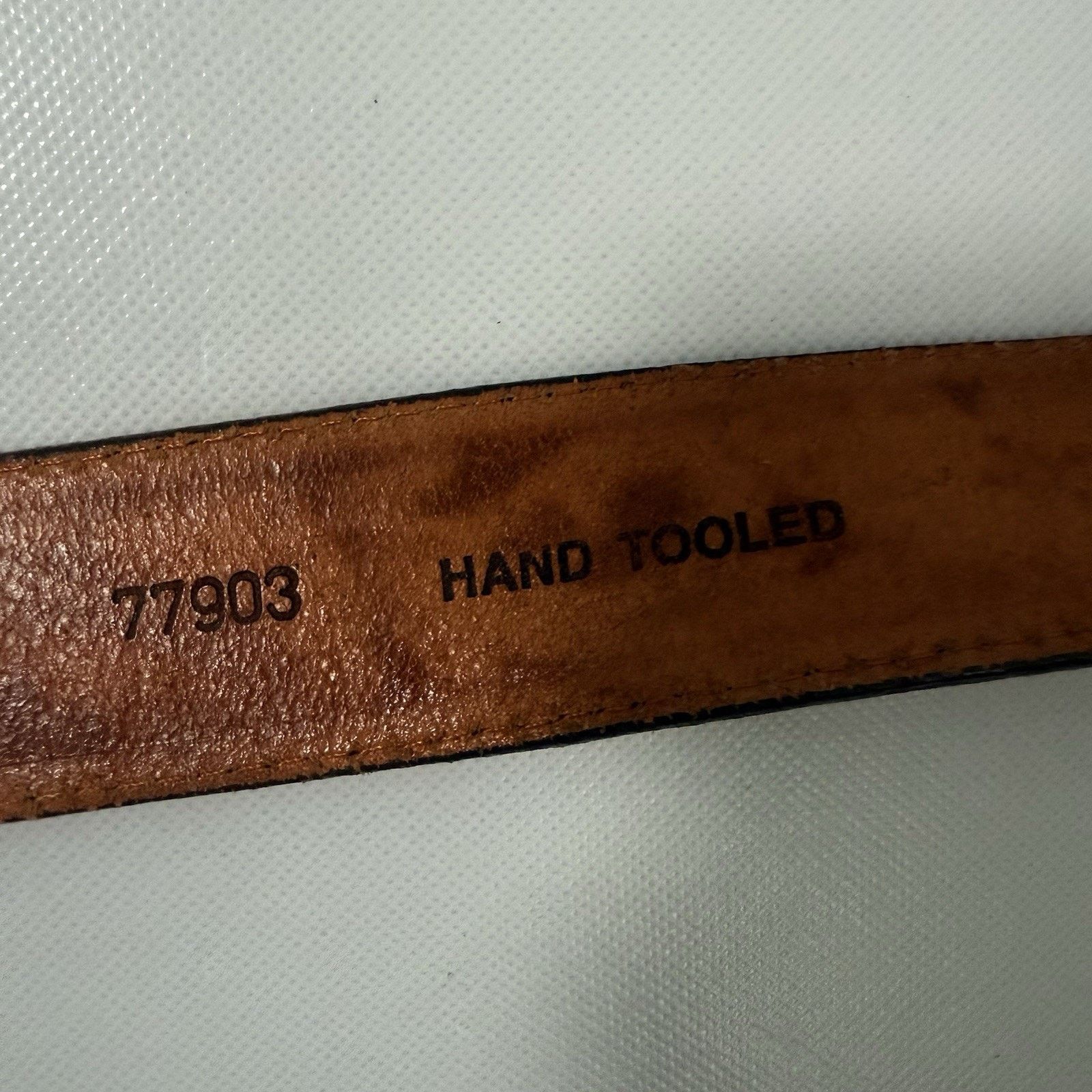 Tony Lama Vintage Belt Hand Tooled Buckle Western Leather Inlay Cowboy Size 32 - 5 Thumbnail