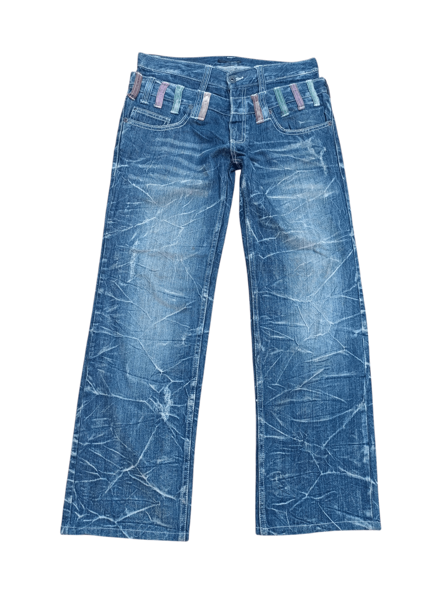 Japanese Brand RARE🔥JNYLAUS DOUBlLE WAIST WHISKERS DISTRESSED DENIM Size US 31 - 1 Thumbnail