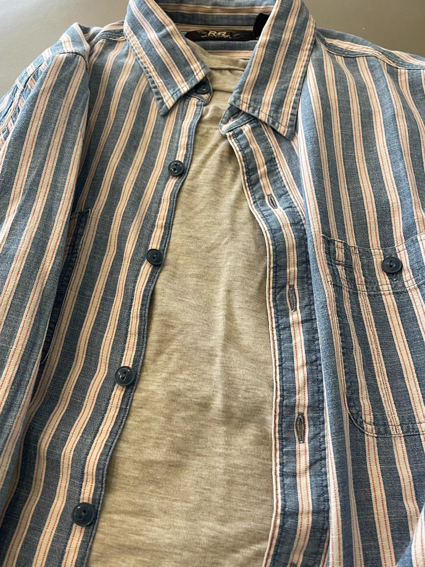 RRL Ralph Lauren RRL Classic Vertical Striped Shirt Light Blue & White S Size US S / EU 44-46 / 1 - 4 Thumbnail