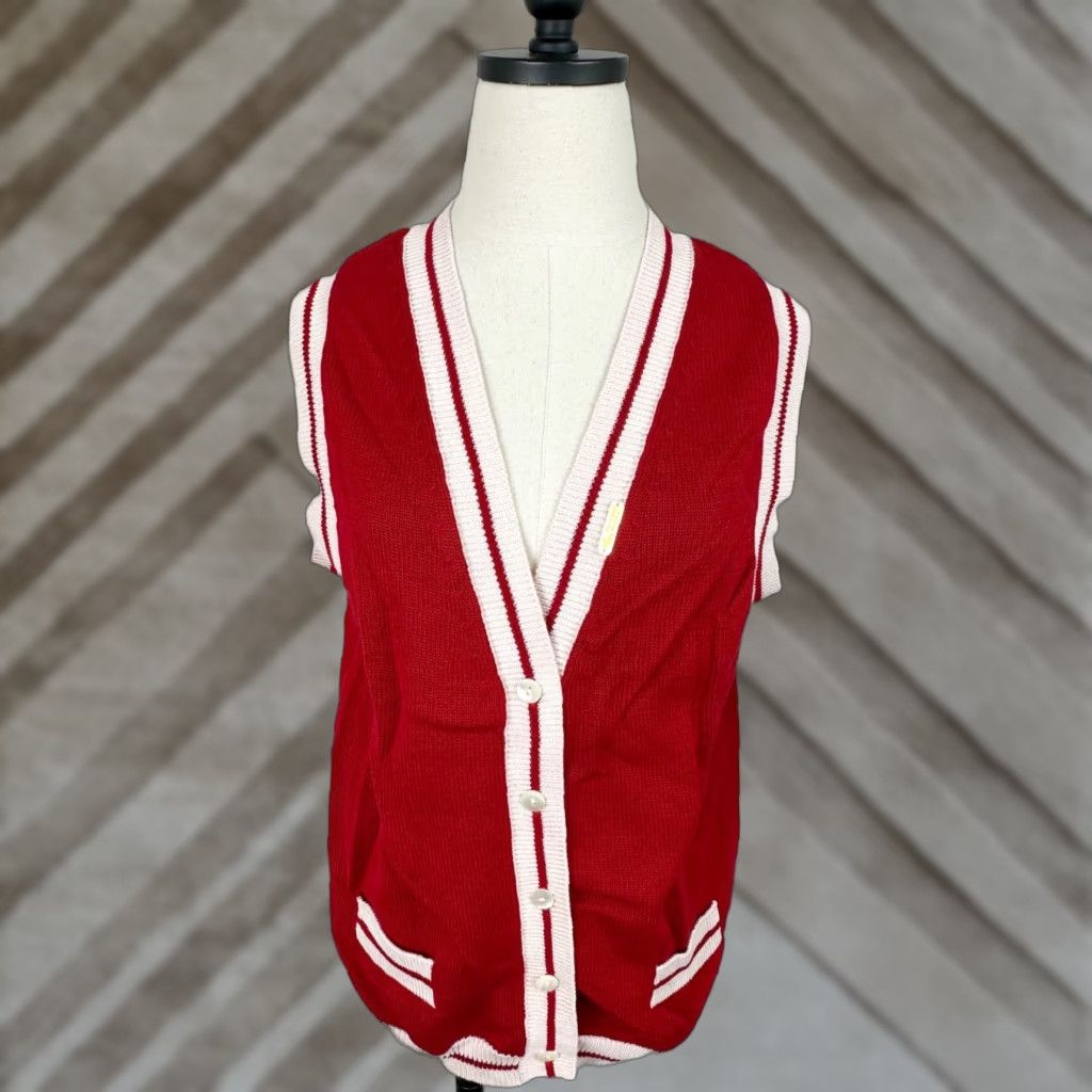 Vintage VINTAGE 90s Sweater Vest Womens Medium Bright Red Striped Golf Preppy Grandma Size M / US 6-8 / IT 42-44 - 1 Thumbnail