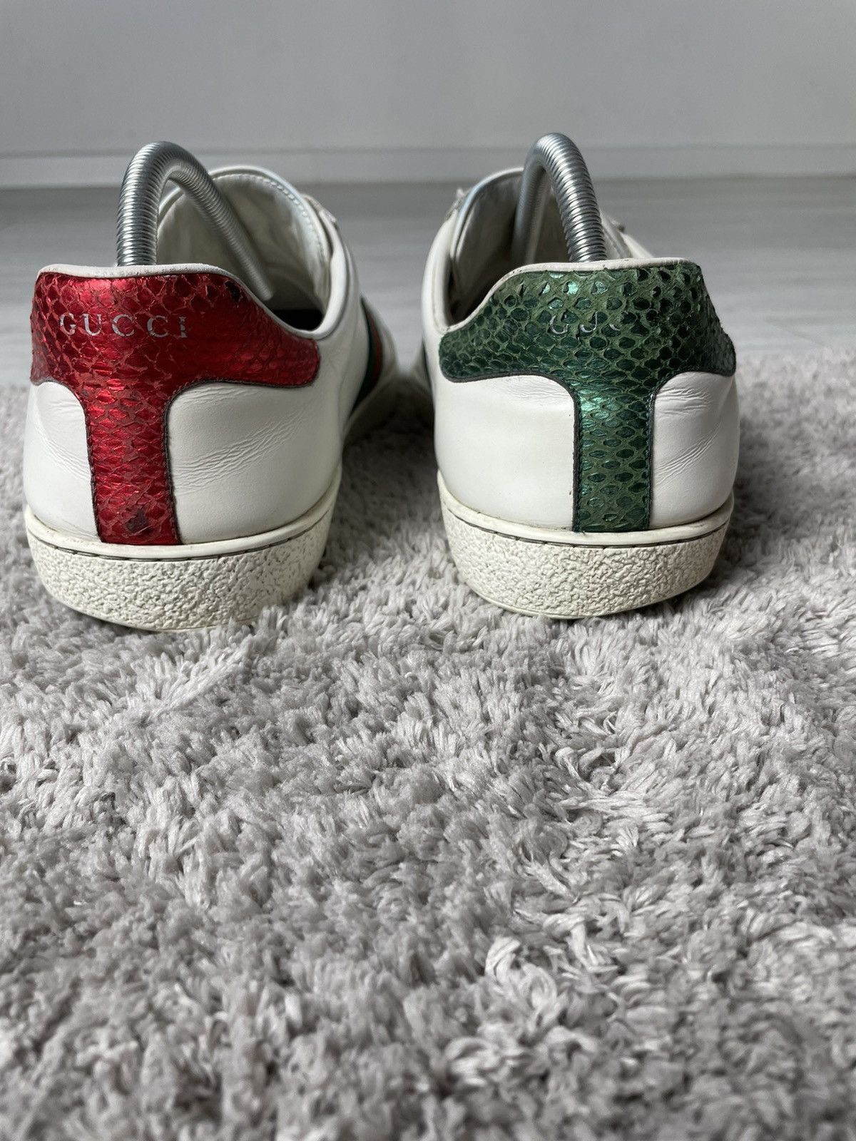 Gucci Gucci White Ace Tiger Patch Embroidered Web Leather Sneakers Size US 11.5 / EU 44-45 - 4 Thumbnail