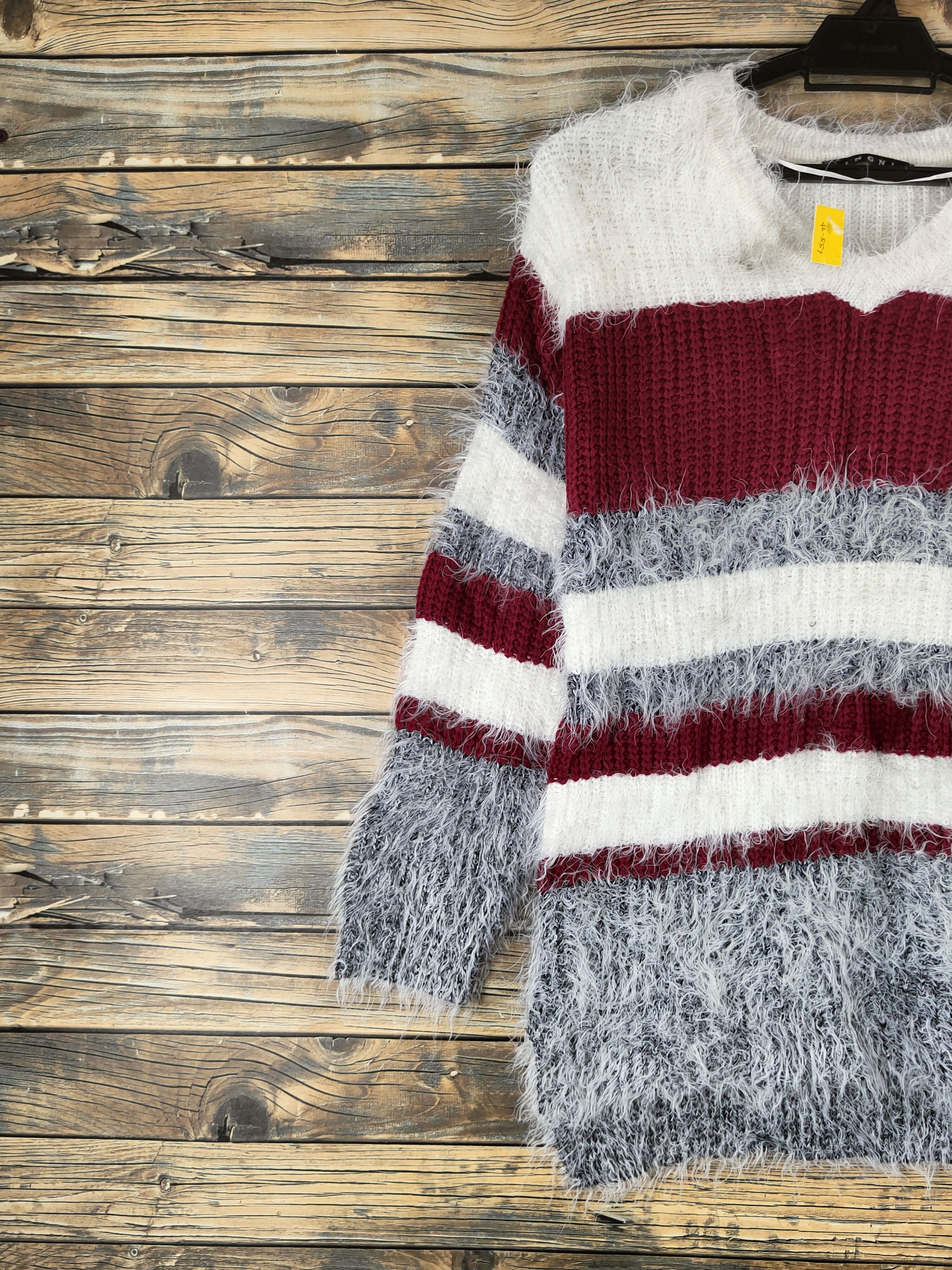 Japanese Brand DL Ingni White Maroon Fur Mohair Knitwear #46-557 Size S / US 4 / IT 40 - 3 Thumbnail