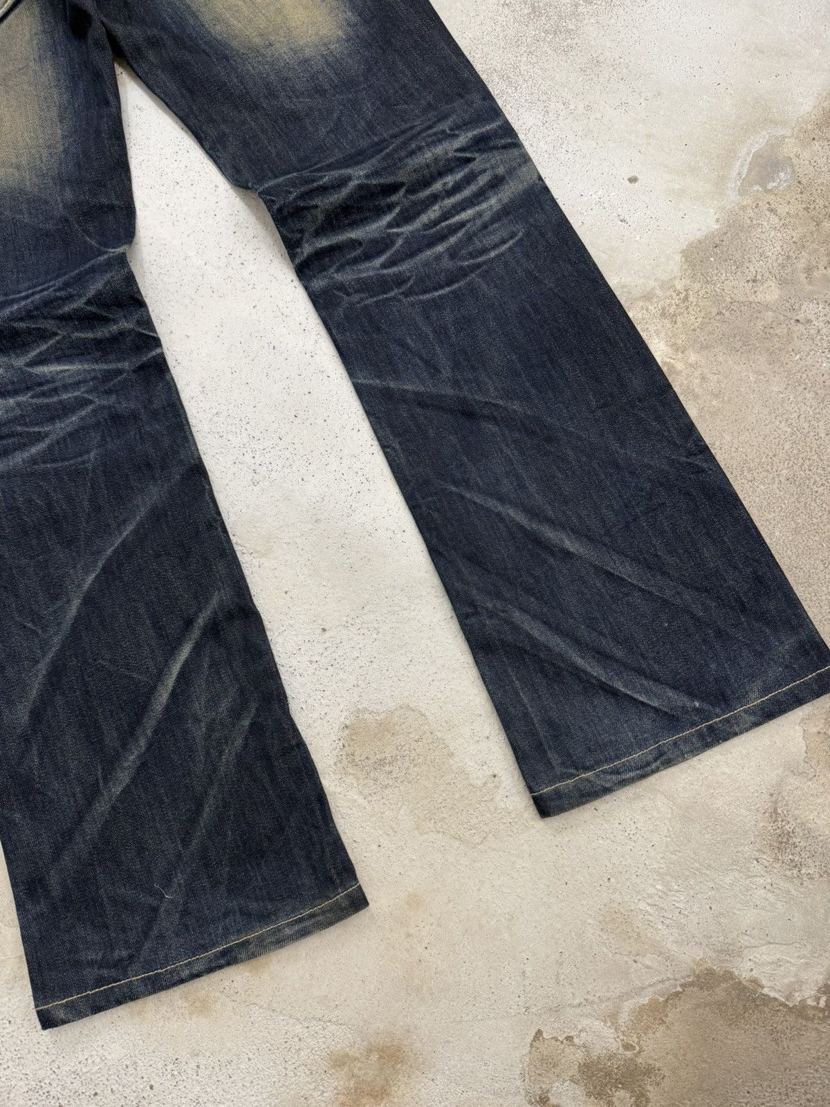 Japanese Brand Lolita Dark Mudwash Whisker Embroidery Flare Denim Pants Size US 27 - 14 Thumbnail