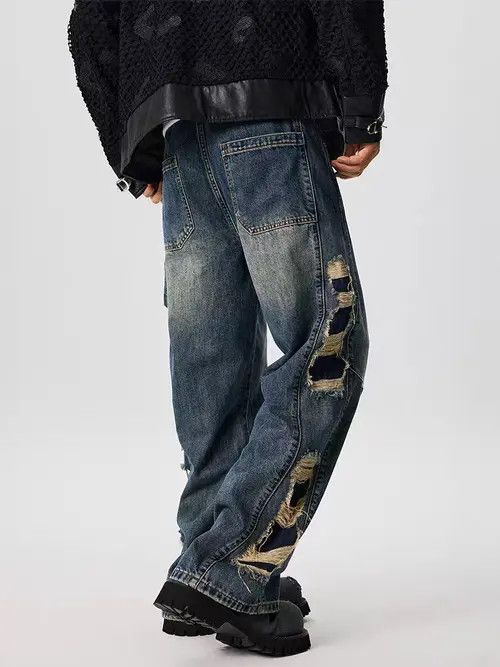 Japanese Brand Vintage street hip-hop washed and distressed ripped jeans Size US 32 / EU 48 - 4 Thumbnail