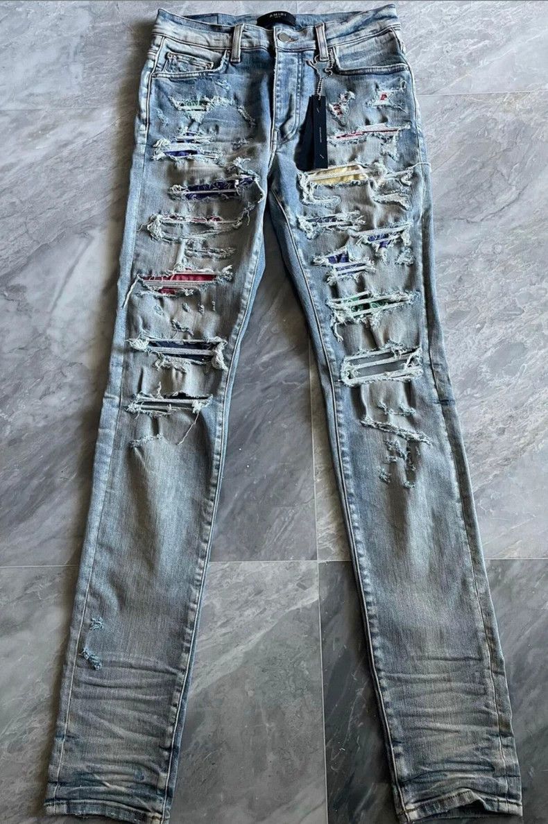 AMIRI Rainbow Patchwork Distressed Jeans - dmc