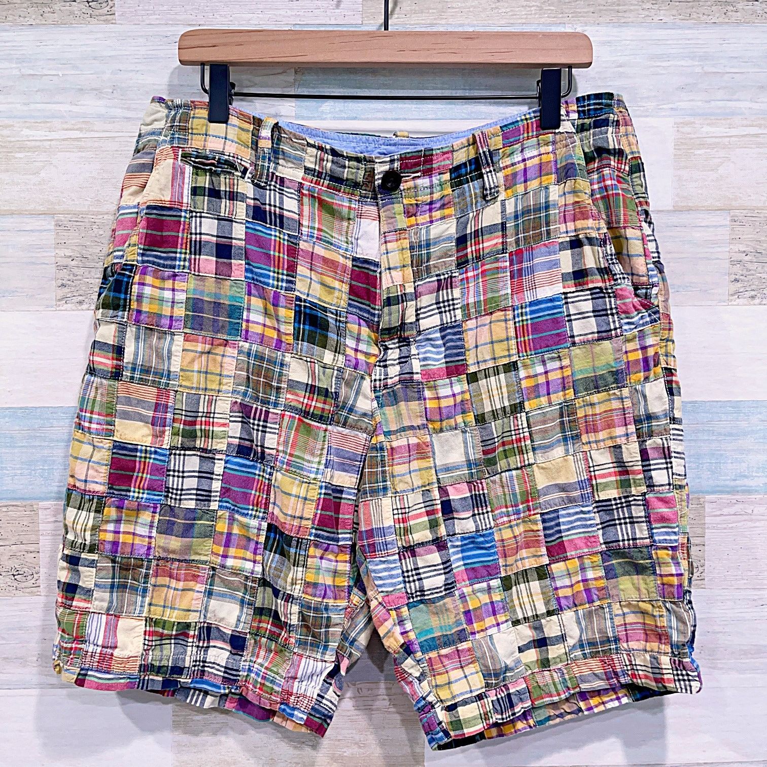 J.CREW Mens Madras Plaid popular Patchwork Flat Front Shorts Size 34