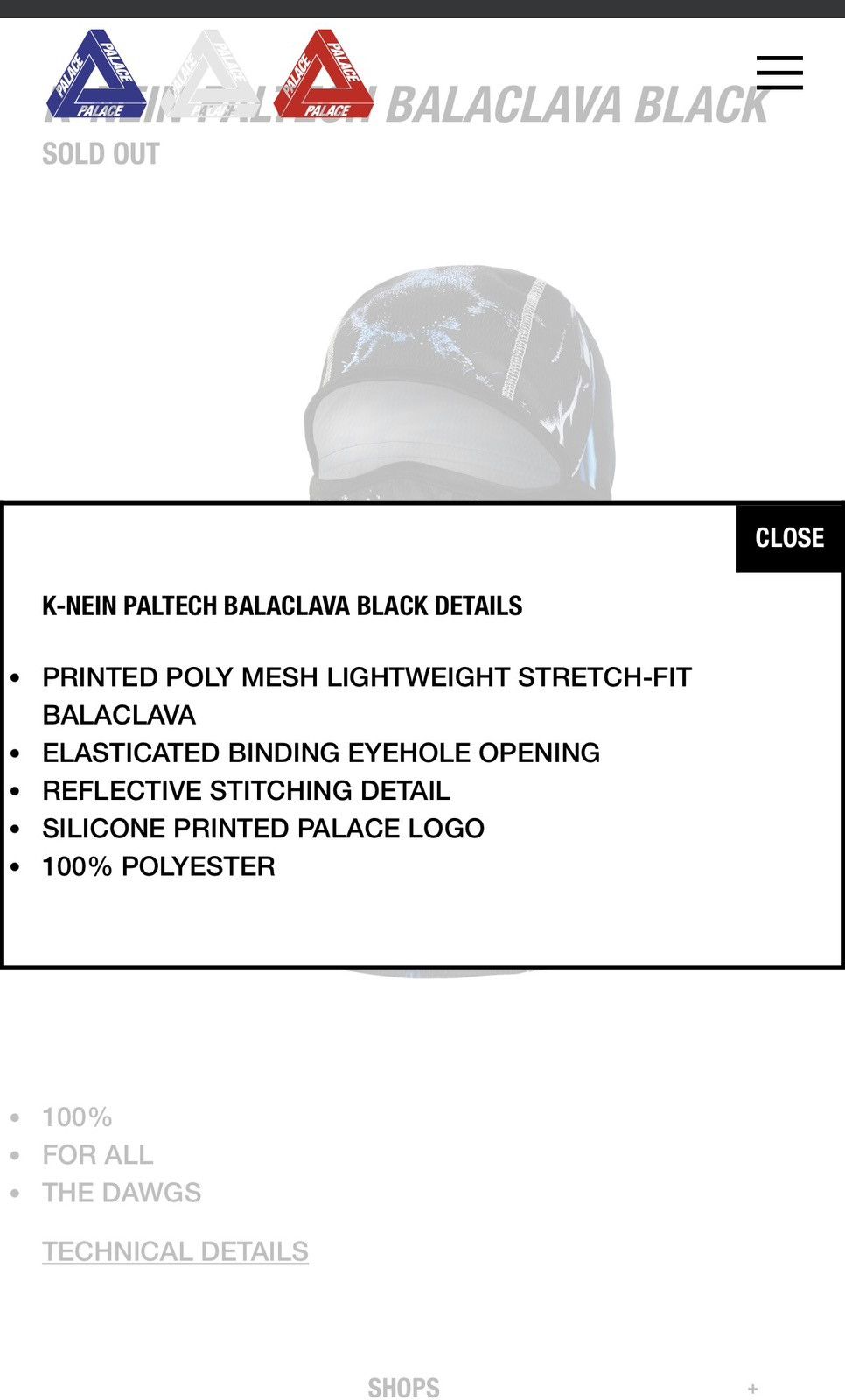 Palace Palace K-NEIN PALTECH BALACLAVA BLACK Size ONE SIZE - 8 Thumbnail