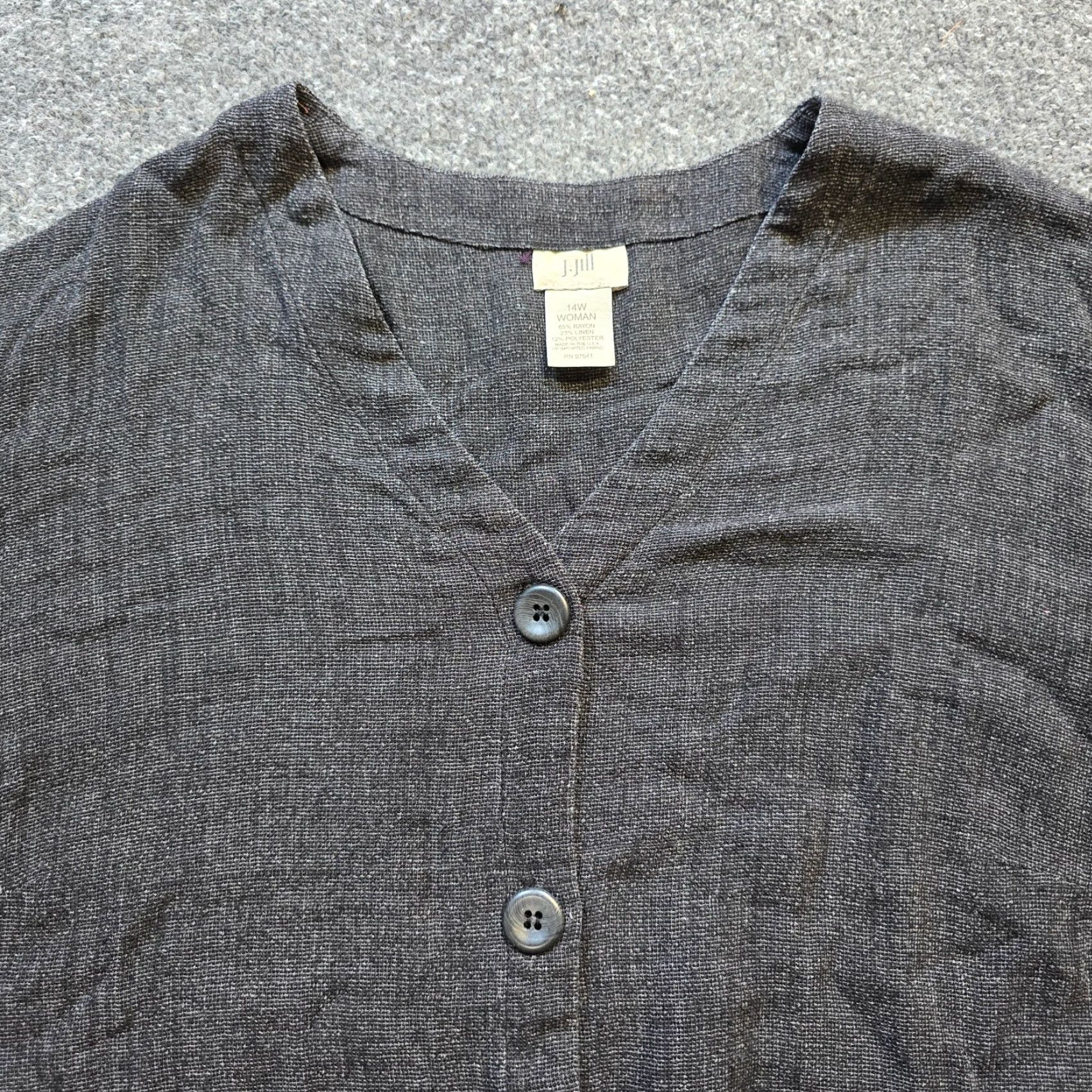 J. Jill J Jill Top Womens 14W Gray Linen 3/4 Sleeve Button-Up Shirt casual business Regular Womens Size XL / US 12-14 / IT 48-50 - 2 Thumbnail