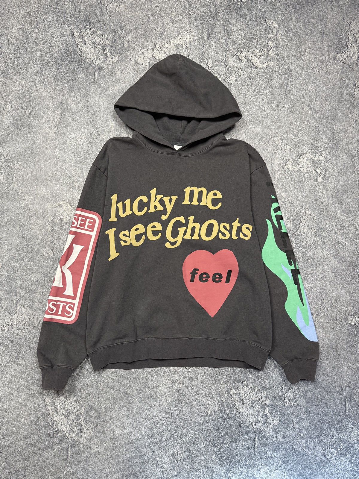 Rap Tees Lucky Me I See Ghosts Faded Smiley Face Rap Hip Hop hoodie Size US M / EU 48-50 / 2 - 1 Thumbnail