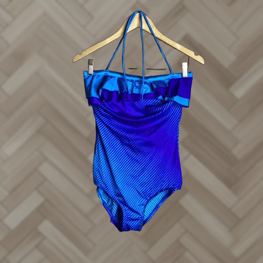 Vintage Vintage ILGWU Union Blue Ombre Striped Layered Halter Swimsuit Bathing 16 USA Size ONE SIZE - 1 Thumbnail