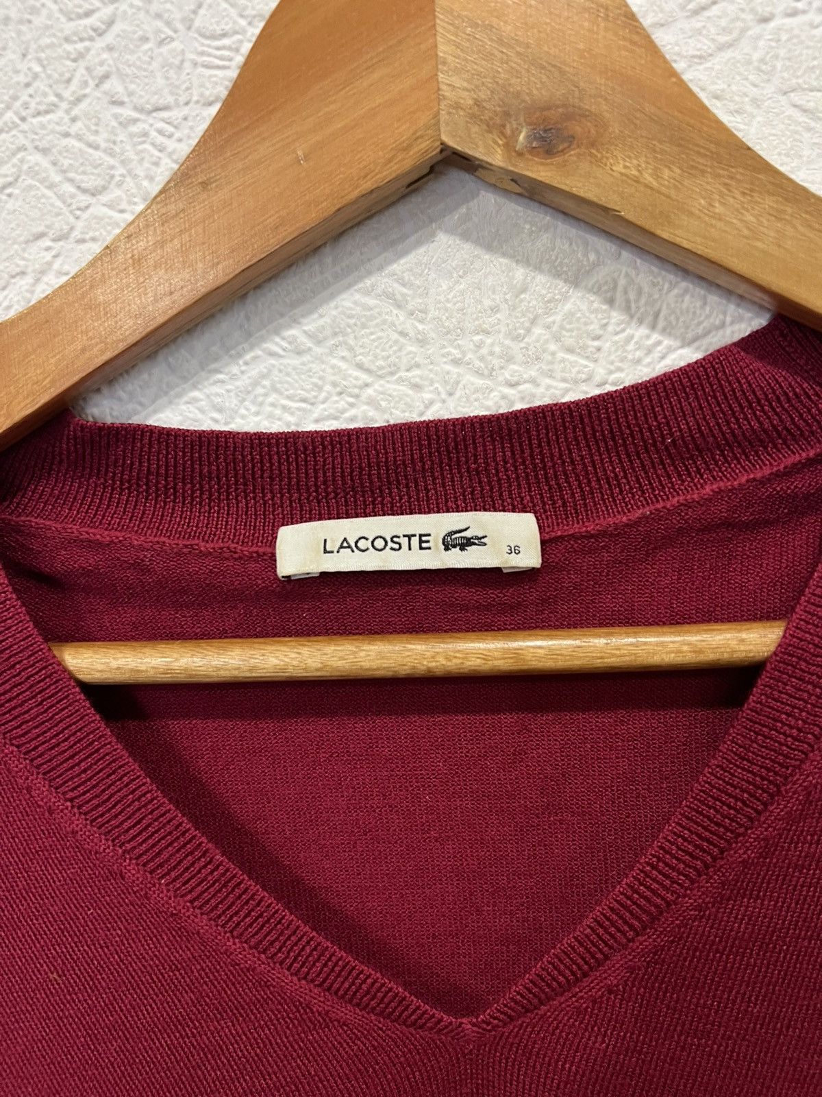 Lacoste Vintage Lacoste Womens Red Sweater V-Neck Size S / US 4 / IT 40 - 4 Thumbnail