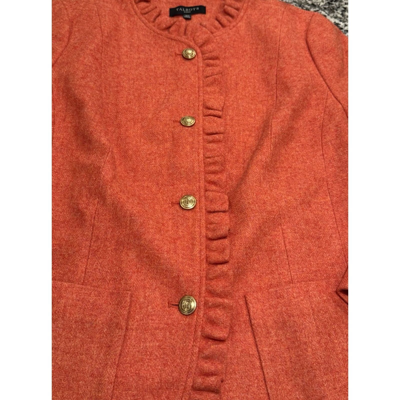 Talbots Talbots Orange Jacket Ruffled Collar Gold Button Long Sleeve Size 12W Women Size XL / US 12-14 / IT 48-50 - 6 Thumbnail