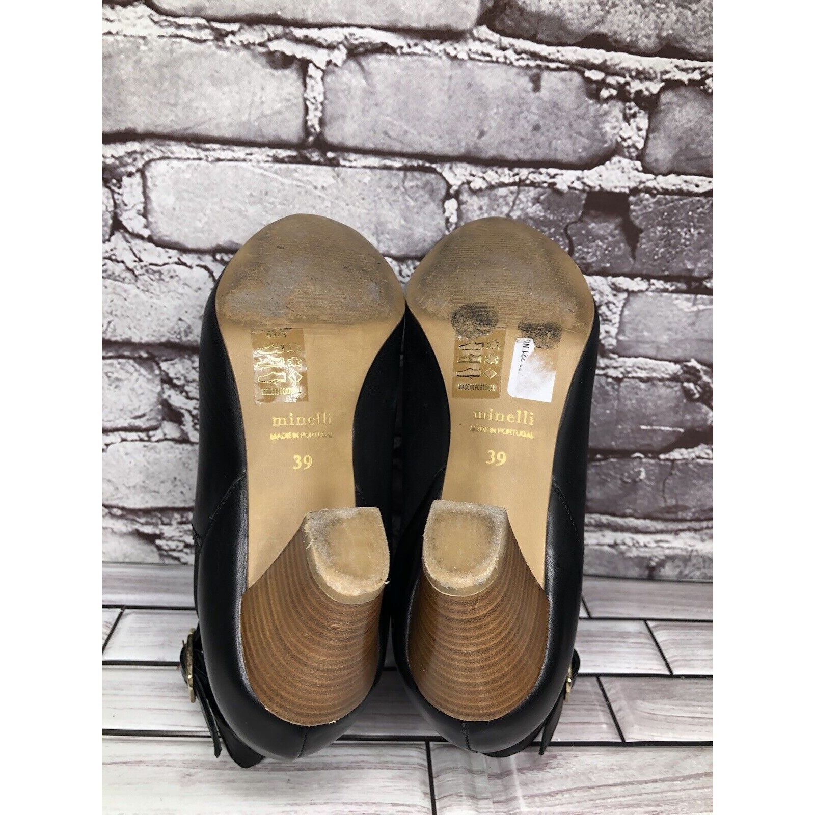 Other Minelli Black Leather Pointed BuckleStrap Heel Ankle Boots W Size US 8.5 / IT 38.5 - 6 Thumbnail